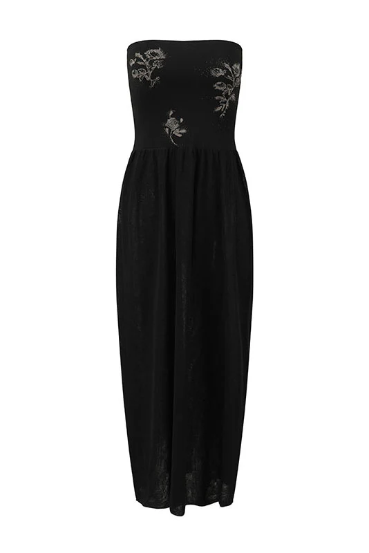 SWAYING 25 Early Autumn Floral Jacquard Tube Dress SW-SW25PF2L01C4-HEI Black