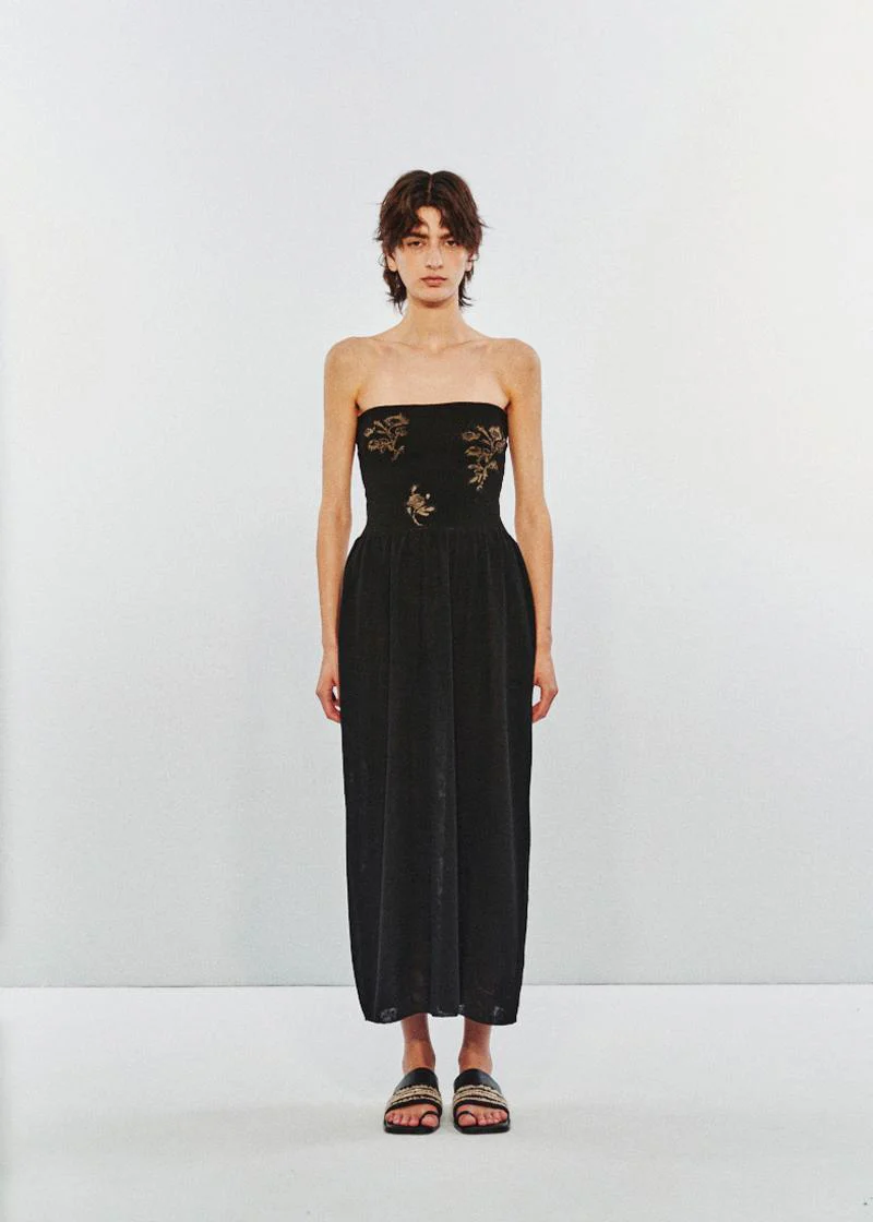 SWAYING 25 Early Autumn Floral Jacquard Tube Dress SW-SW25PF2L01C4-HEI Black - Image 6