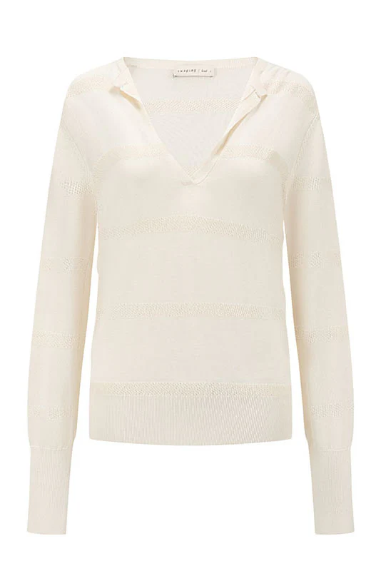 SWAYING 25 Early Autumn Half-open Striped Pullover SW-SW25PF1T07C1-MB Off-white