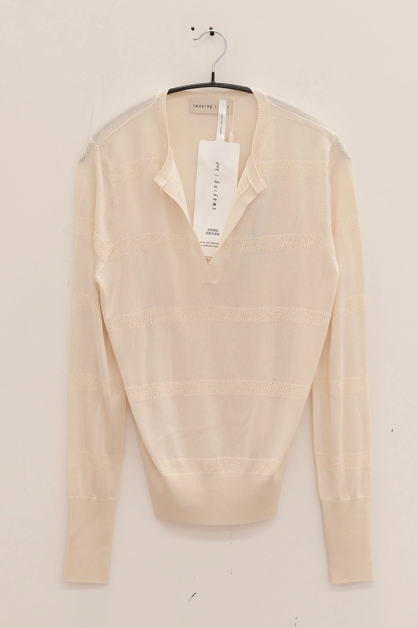 SWAYING 25 Early Autumn Half-open Striped Pullover SW-SW25PF1T07C1-MB Off-white - Image 2