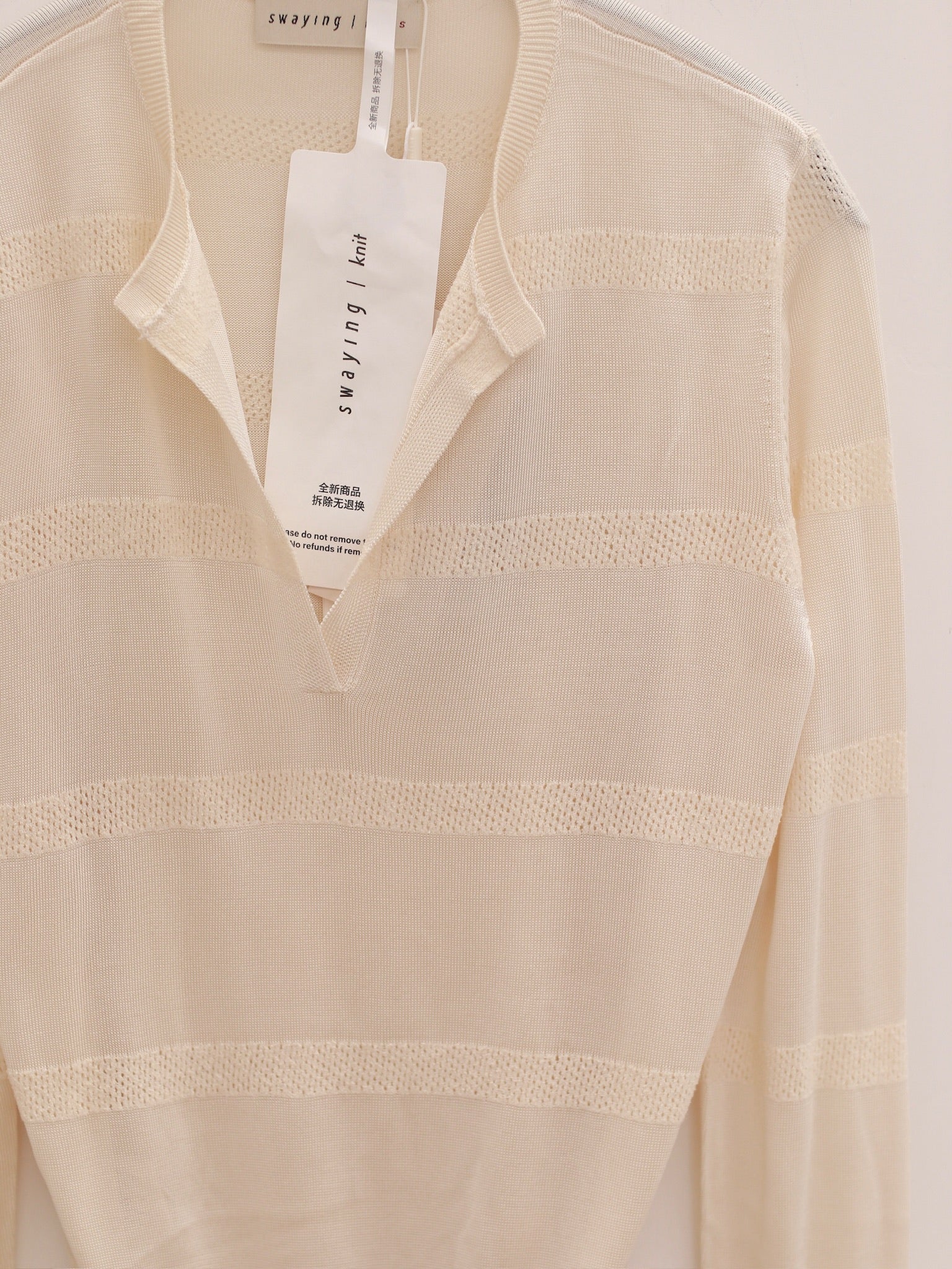 SWAYING 25 Early Autumn Half-open Striped Pullover SW-SW25PF1T07C1-MB Off-white - Image 3