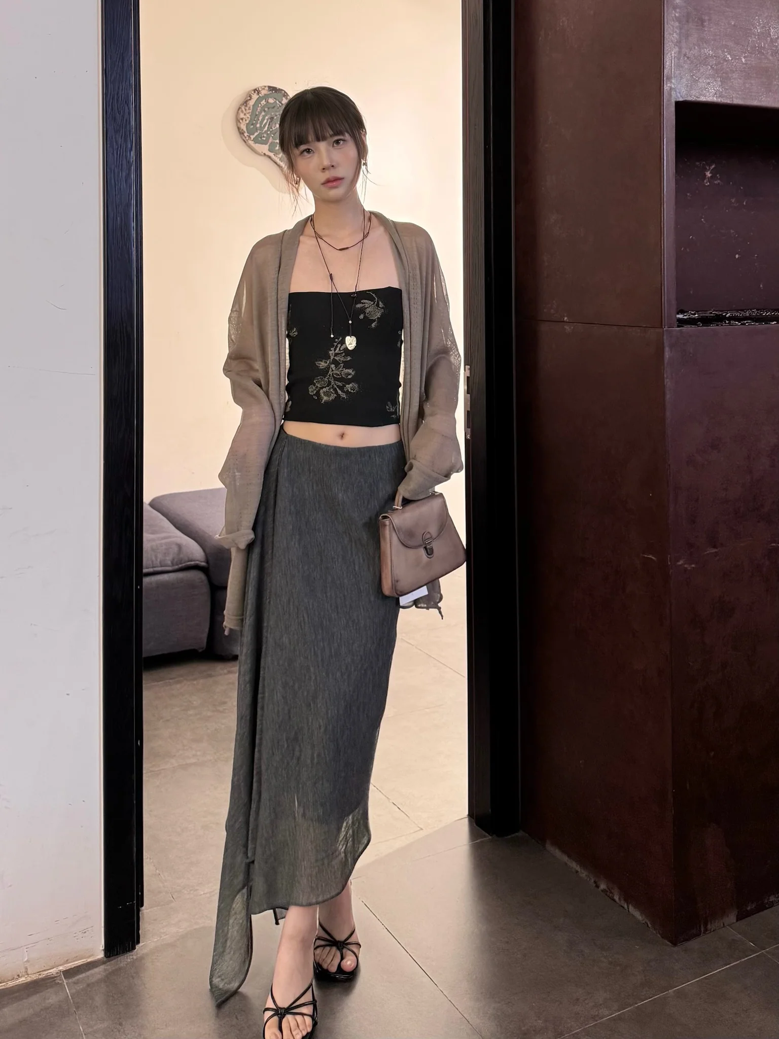 SWAYING 25 Early Autumn Irregular Hem Wool Skirt SW-SW25PF3B08C2-SH Dark Gray - Image 13