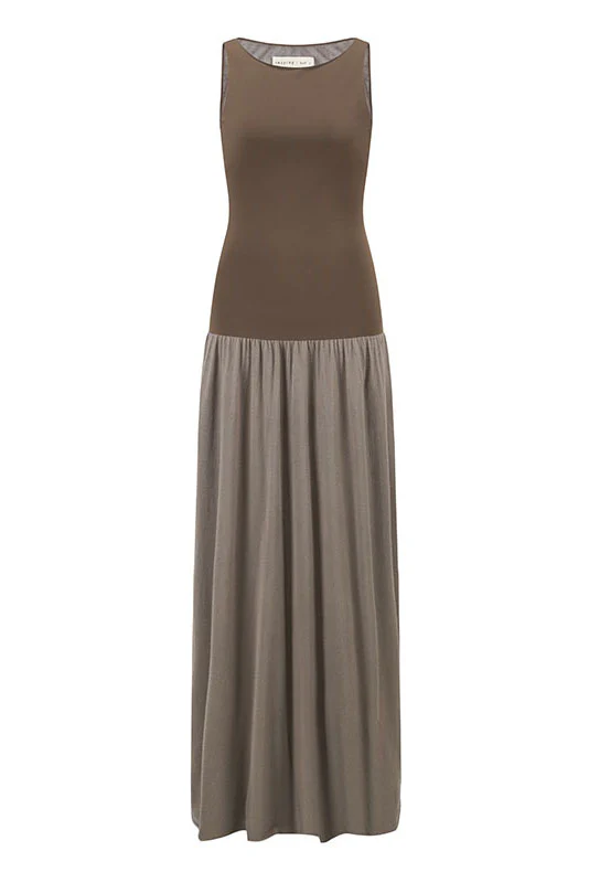 SWAYING 25 Early Autumn One-shoulder splicing bud vest dress SW-SW25PF2L02C2-ZONG Brown
