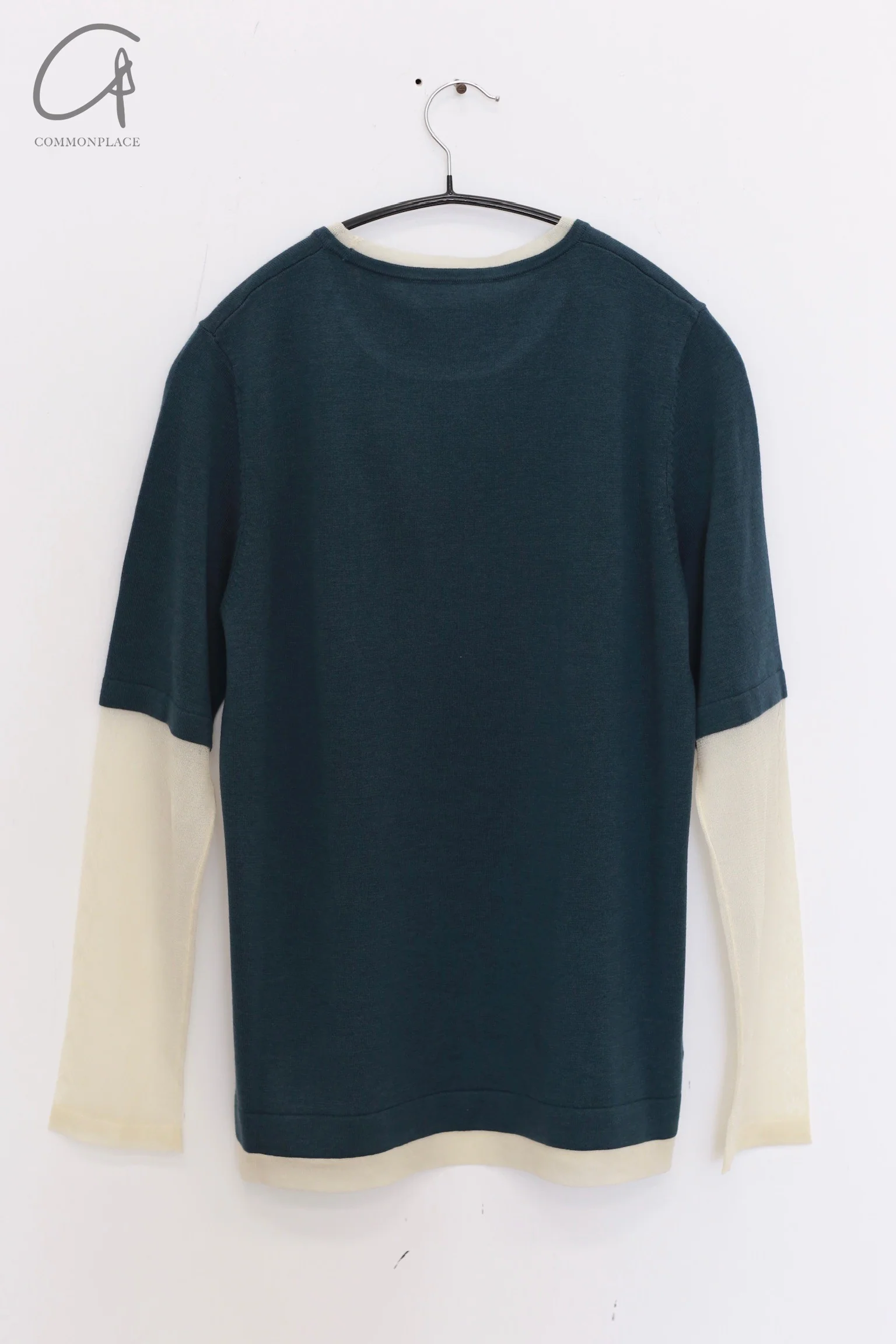 SWAYING 25 Early Spring Silk Wool Splicing Long Sleeve T-Shirt SW-SW25PS1T05-GL Ancient Blue - Image 4