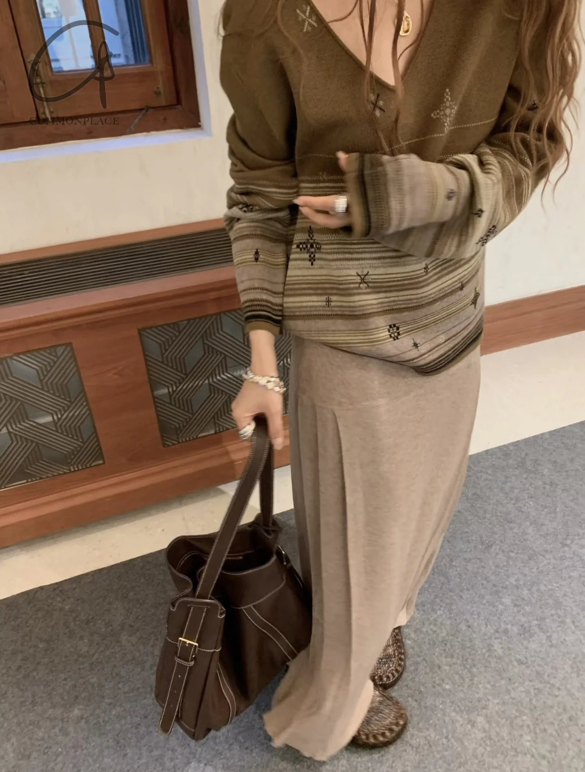 SWAYING 25 Early Spring V-neck snowflake jacquard pullover/straight pants SW-SW25PS1T13-LV Green top SW25PS1T13 SW25PS3B11 - Image 14