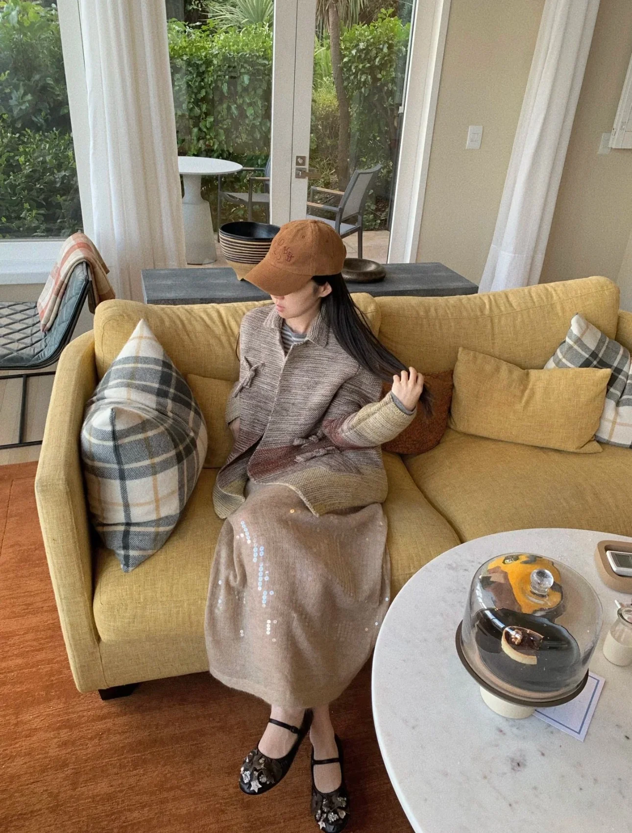SWAYING 25 Fall/Winter Collection: Beaded Alpaca Wool Sweater/Skirt Set SW-SW25AW3B04-XING (Beige) Skirt (SW25AW1T07C1S4) - Image 3