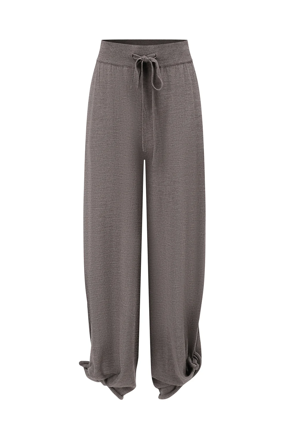 SWAYING 25 Fall/Winter Collection: Knotted-detail Wool Tapered Pants (SW-SW25AW3B12C2S2-HZ) - Gray-Brown