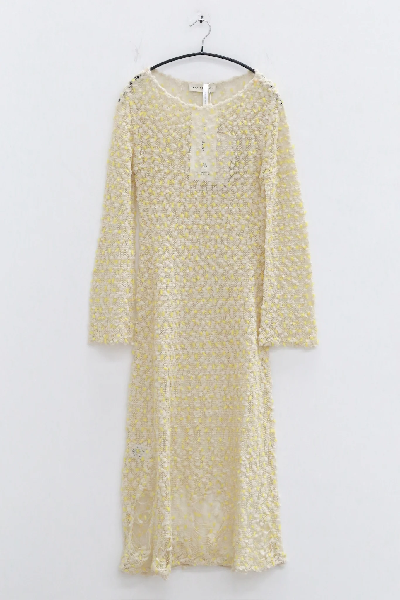 SWAYING 25 Fall/Winter Collection: Silk-Wool Mesh Long-Sleeve Dress with Cutout Detail (SW-SW25AW2L06C1S2-HUANG, Yellow) - Image 2