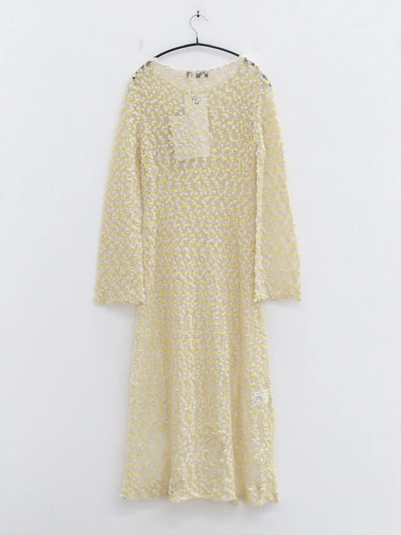 SWAYING 25 Fall/Winter Collection: Silk-Wool Mesh Long-Sleeve Dress with Cutout Detail (SW-SW25AW2L06C1S2-HUANG, Yellow) - Image 5