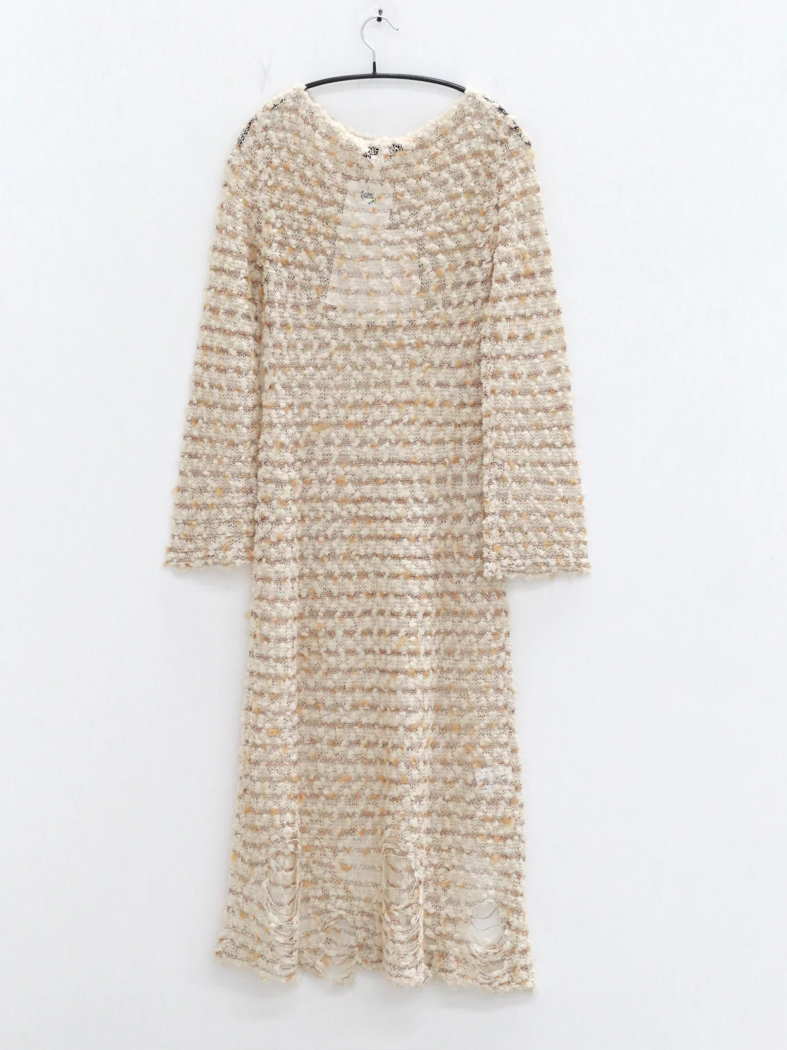 SWAYING 25 Fall/Winter Collection: Silk-Wool Mesh Long-Sleeve Dress with Cutout Detail (SW-SW25AW2L06C2S2-TUO, Camel) - Image 5