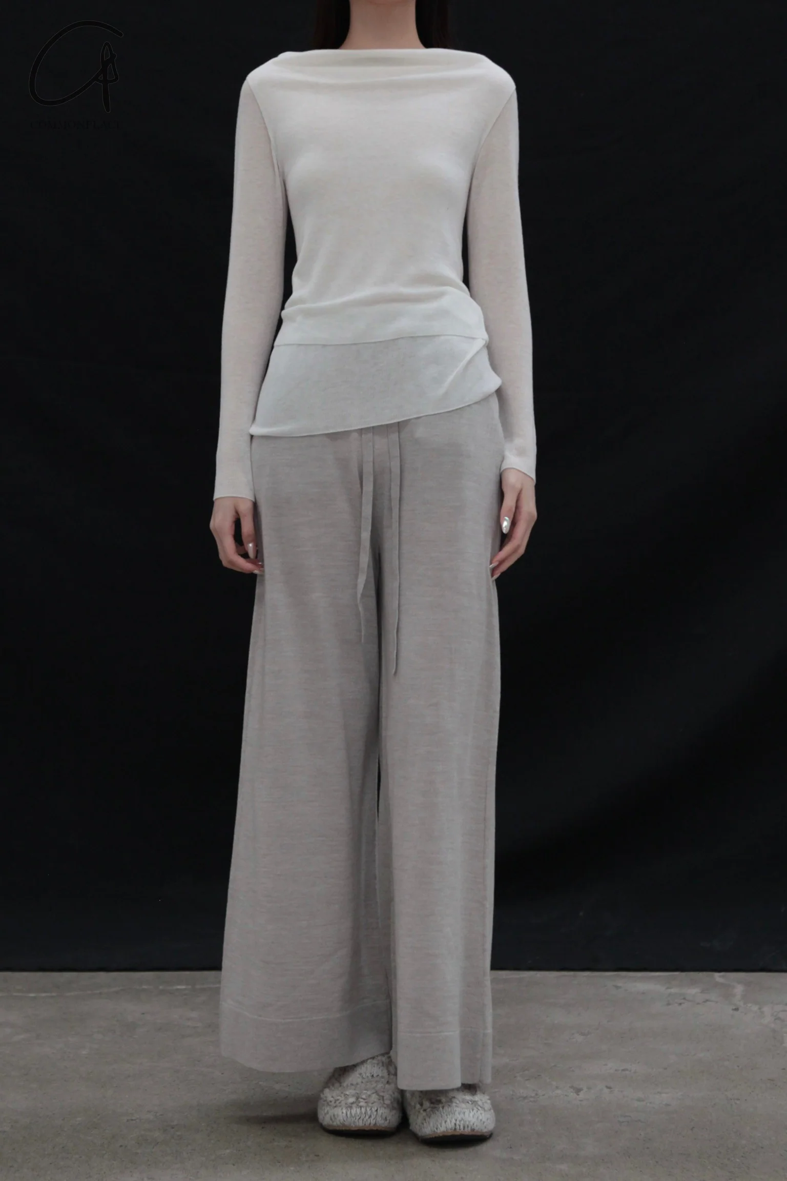 SWAYING 25 Spring/Summer Flared Wool Trousers SW-SW25PS3B12-MITUO Beige SW25PS3B12 - Image 7