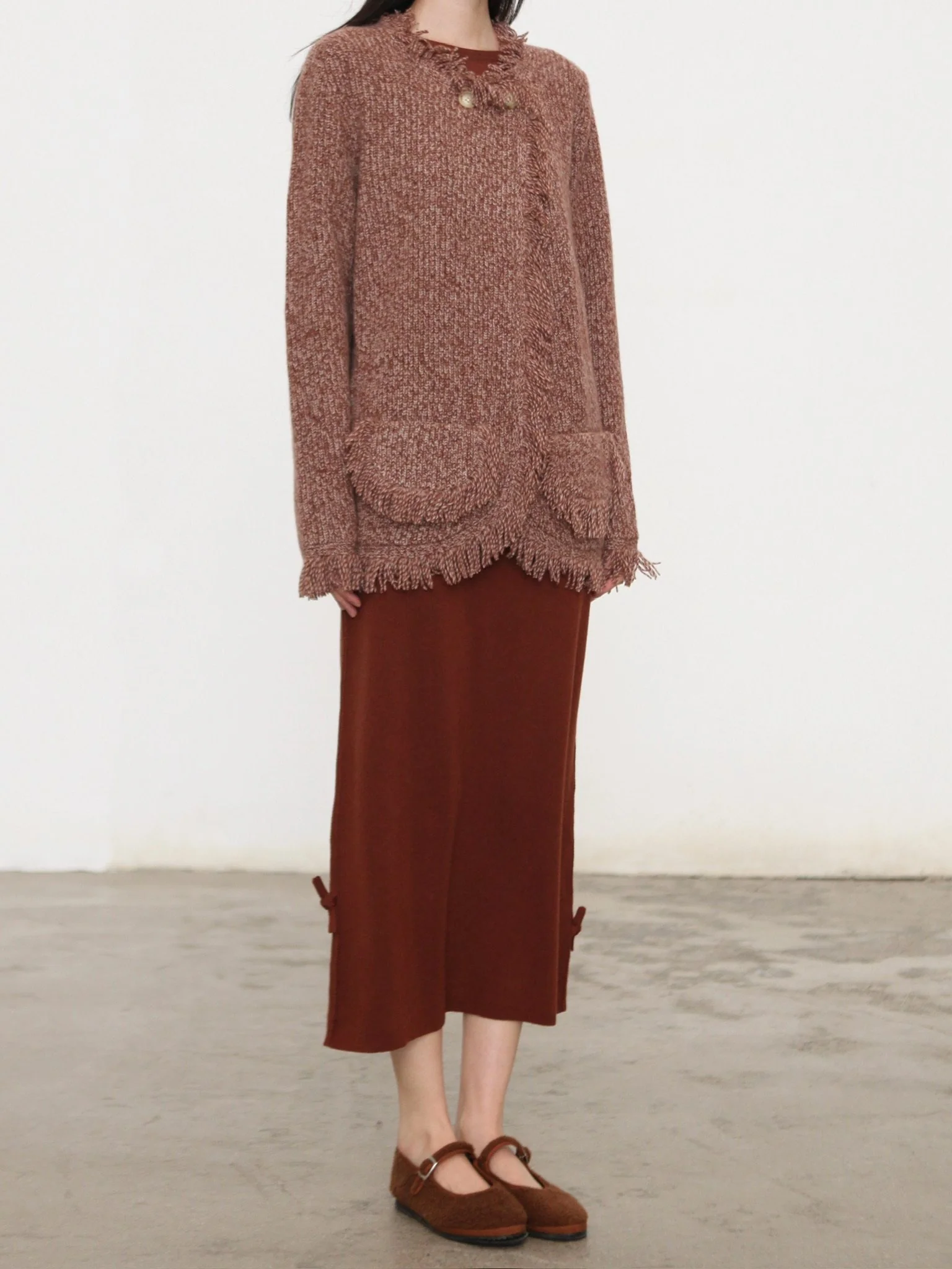 SWAYING 26 Early Spring Cashmere Tassel Jacket SW-SW26PS1T20C1-ZH Brownish Red - Image 3