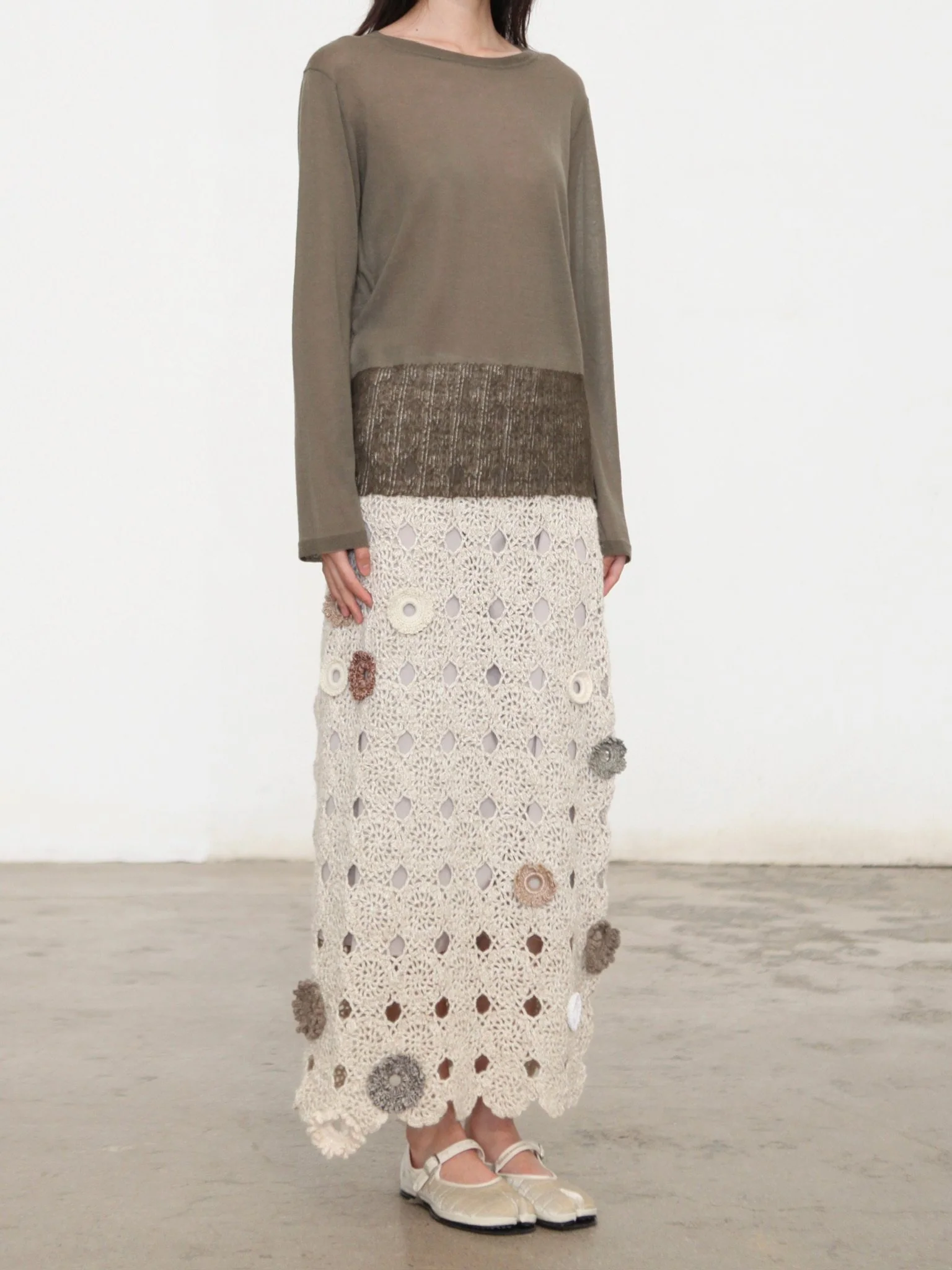 SWAYING 26 Early Spring Crochet Circular Embellished Skirt SW-SW26PS3B10C1-YM Linen - Image 6