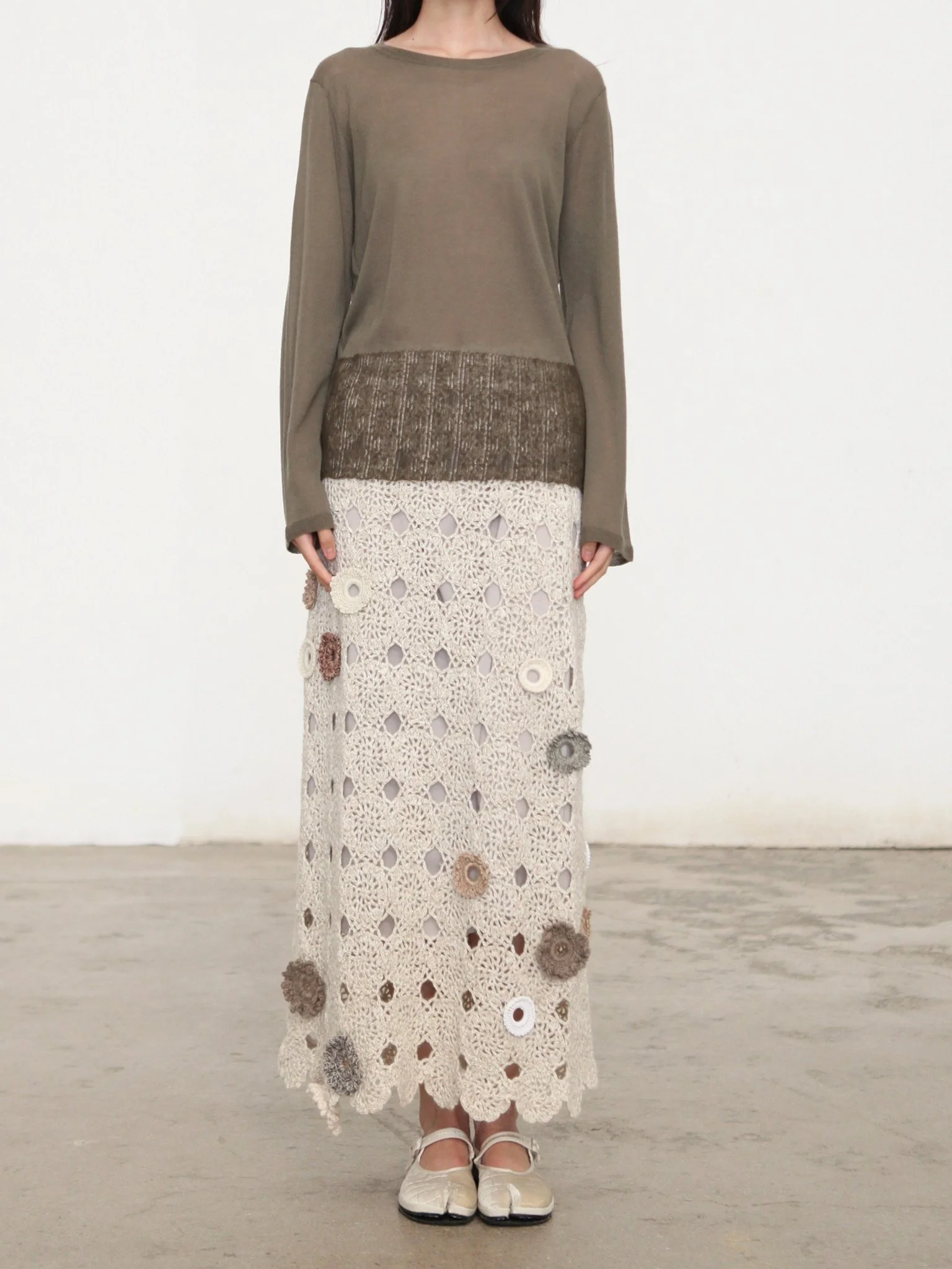 SWAYING 26 Early Spring Crochet Circular Embellished Skirt SW-SW26PS3B10C1-YM Linen - Image 7