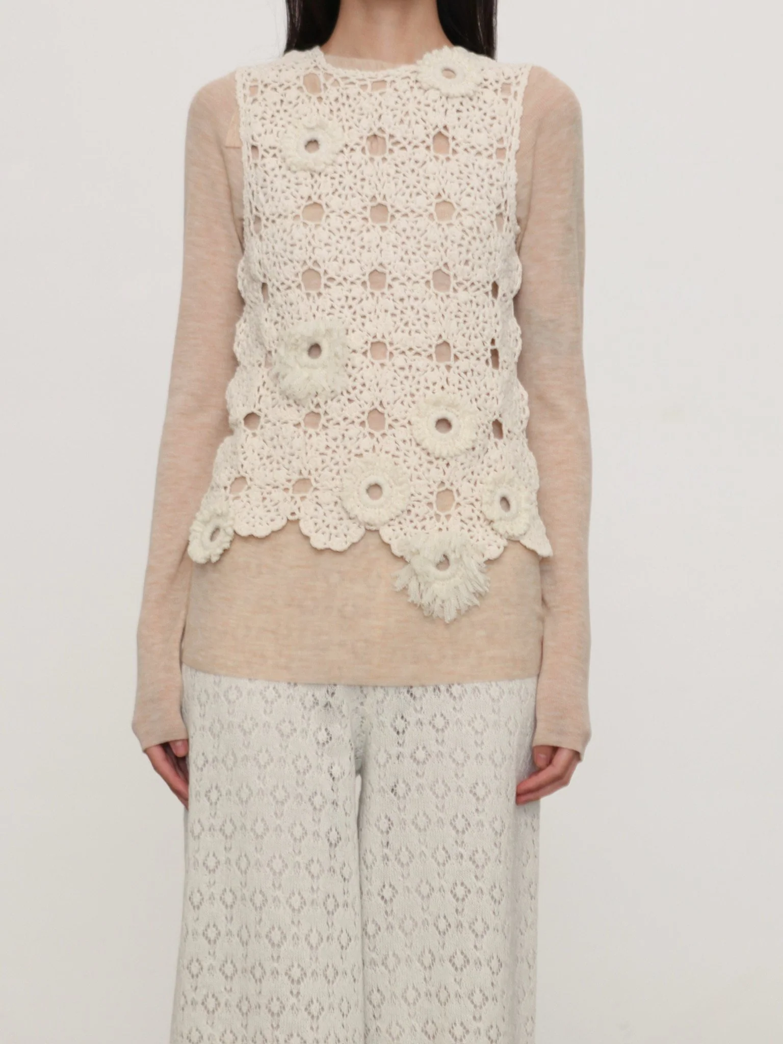 SWAYING 26 Early Spring Crochet Ring Decor Vest SW-SW26PS1T22C1-BAI White - Image 6