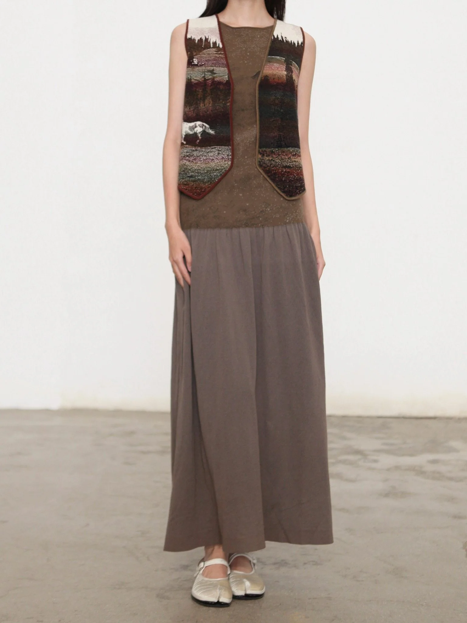 SWAYING 26 Early Spring Jacquard Vest Dress SW-SW26PS2L01C1-LZ Green-Brown - Image 4