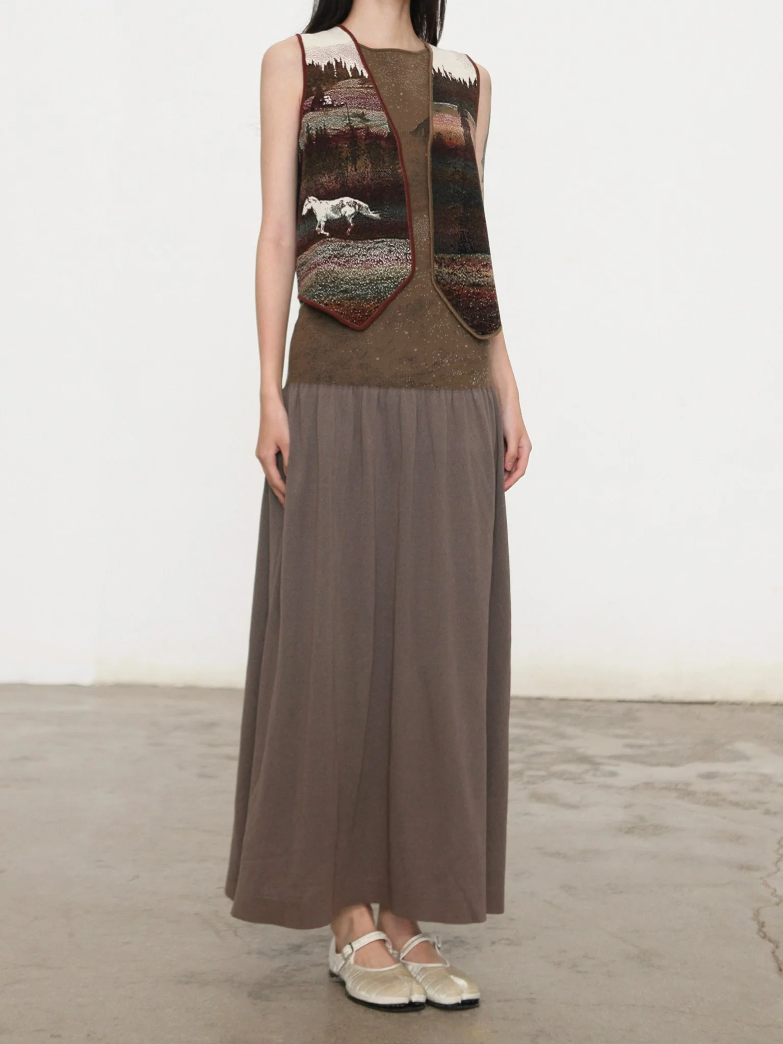 SWAYING 26 Early Spring Jacquard Vest Dress SW-SW26PS2L01C1-LZ Green-Brown - Image 6