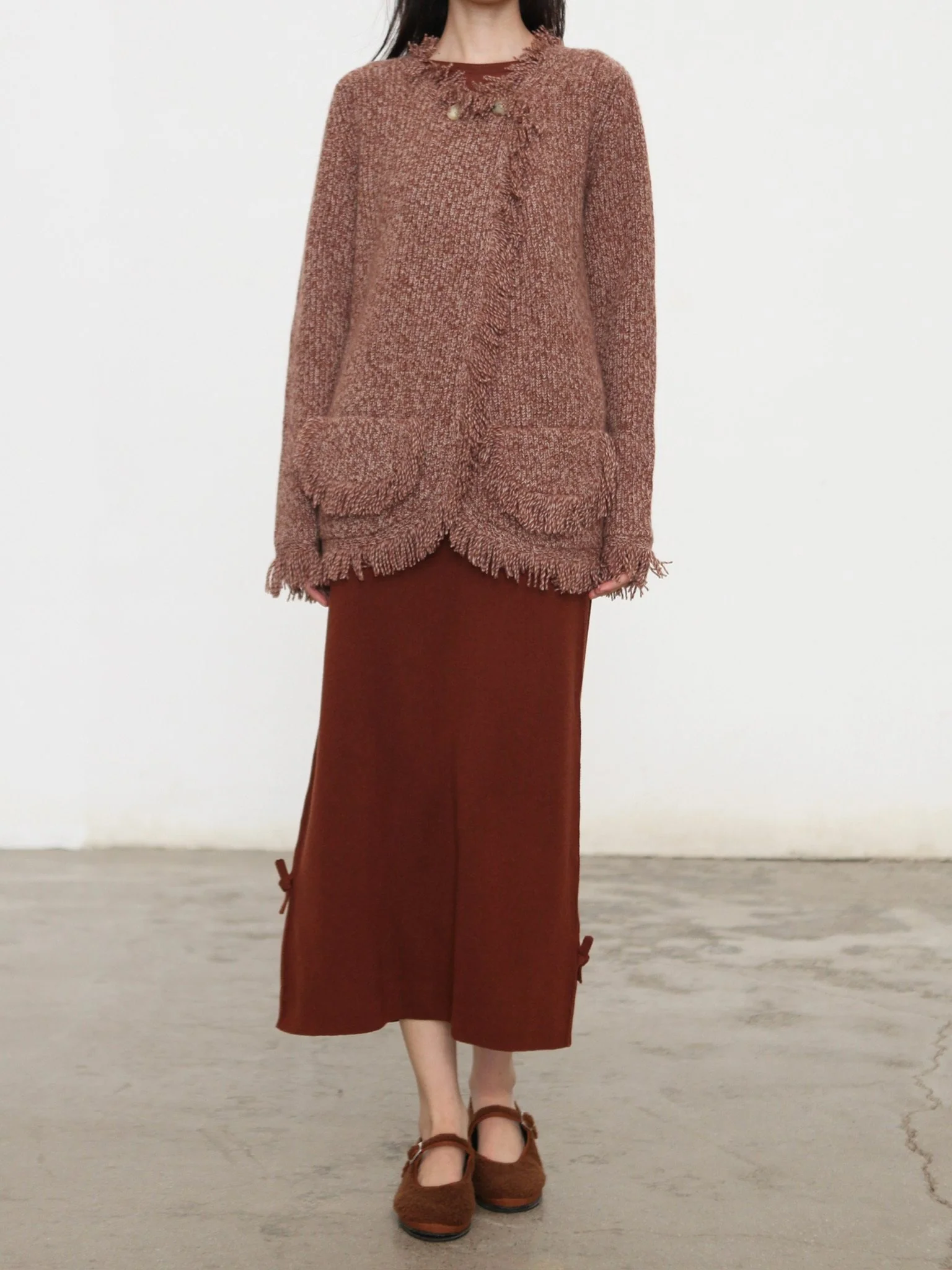 SWAYING 26 Early Spring Straight Skirt with Knot Decoration SW-SW26PS3B03C3-ZONG Brown - Image 10