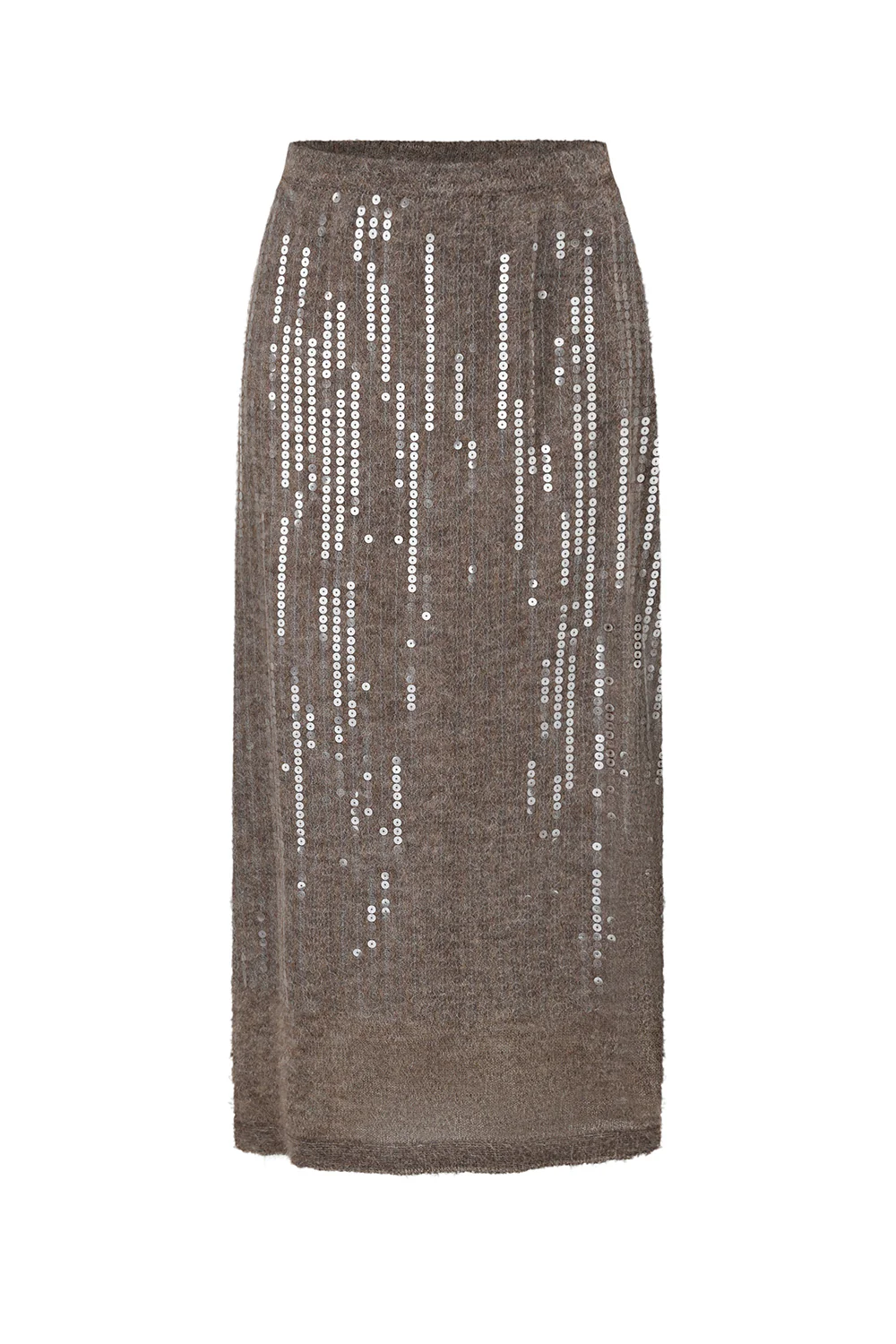 SWAYING Fall/Winter 2025: Beaded alpaca wool sweater/skirt set SW-SW-SW25AW3B04-HUIZONG (Gray-brown) Skirt (SW25AW1T07C1S4)