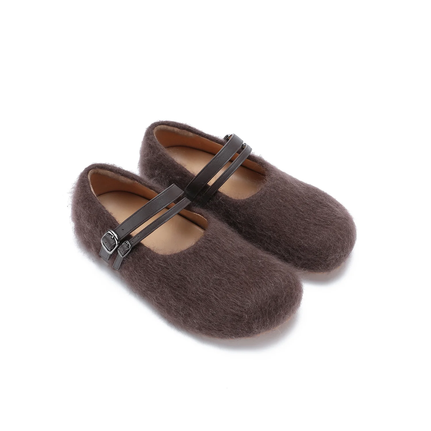 SWAYING Fall/Winter 2025: Cashmere-trimmed leather flat shoes SW-SW25AW4P06C3S, Red-brown - Image 5
