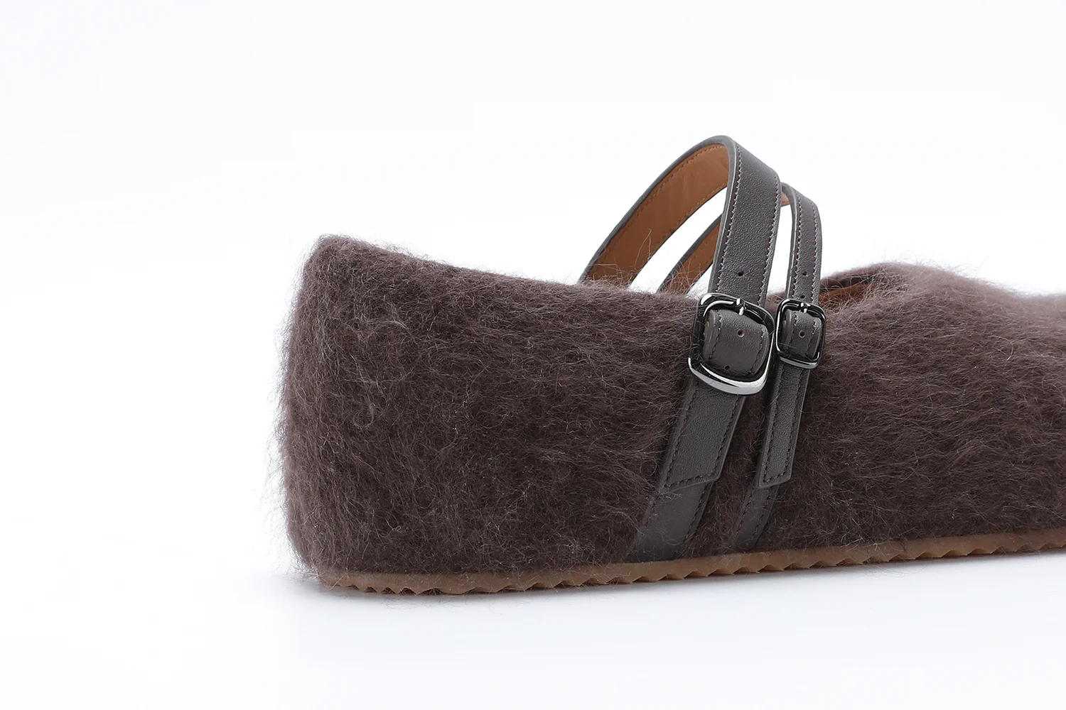 SWAYING Fall/Winter 2025: Cashmere-trimmed leather flat shoes SW-SW25AW4P06C3S, Red-brown - Image 7