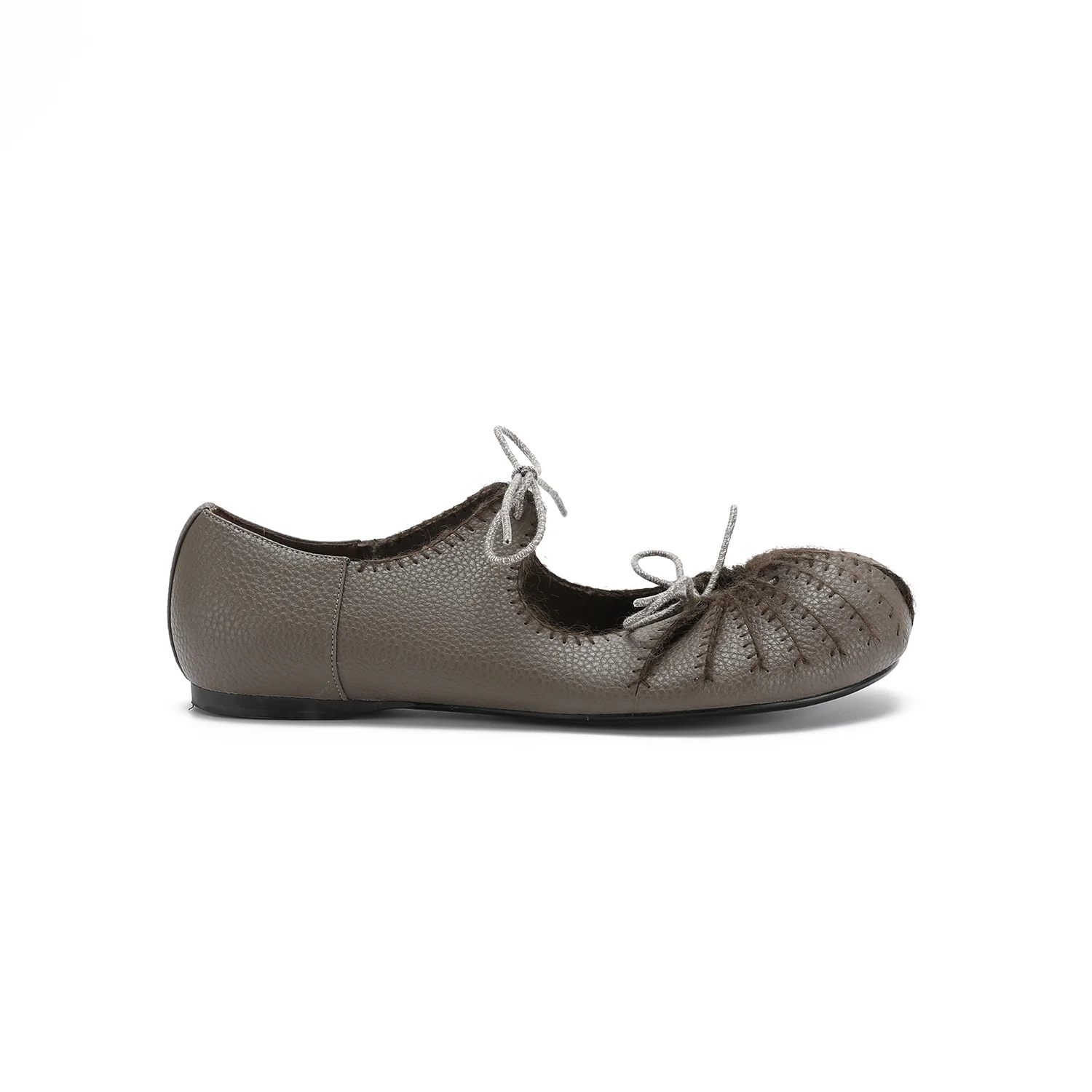 SWAYING Fall/Winter 2025: Pleated lace-up Mary Jane shoes SW-SW25AW4P07C2S36-HZ (Grey/Brown) - Image 5