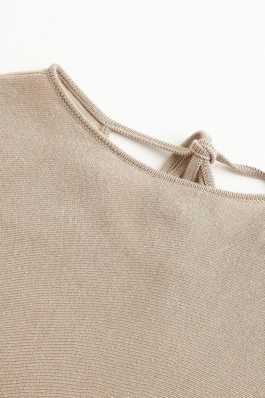 SWAYING/KNIT bat sleeves back slit dress SW-SW24SS2L23-XINGREN almond color PS70 - Image 10
