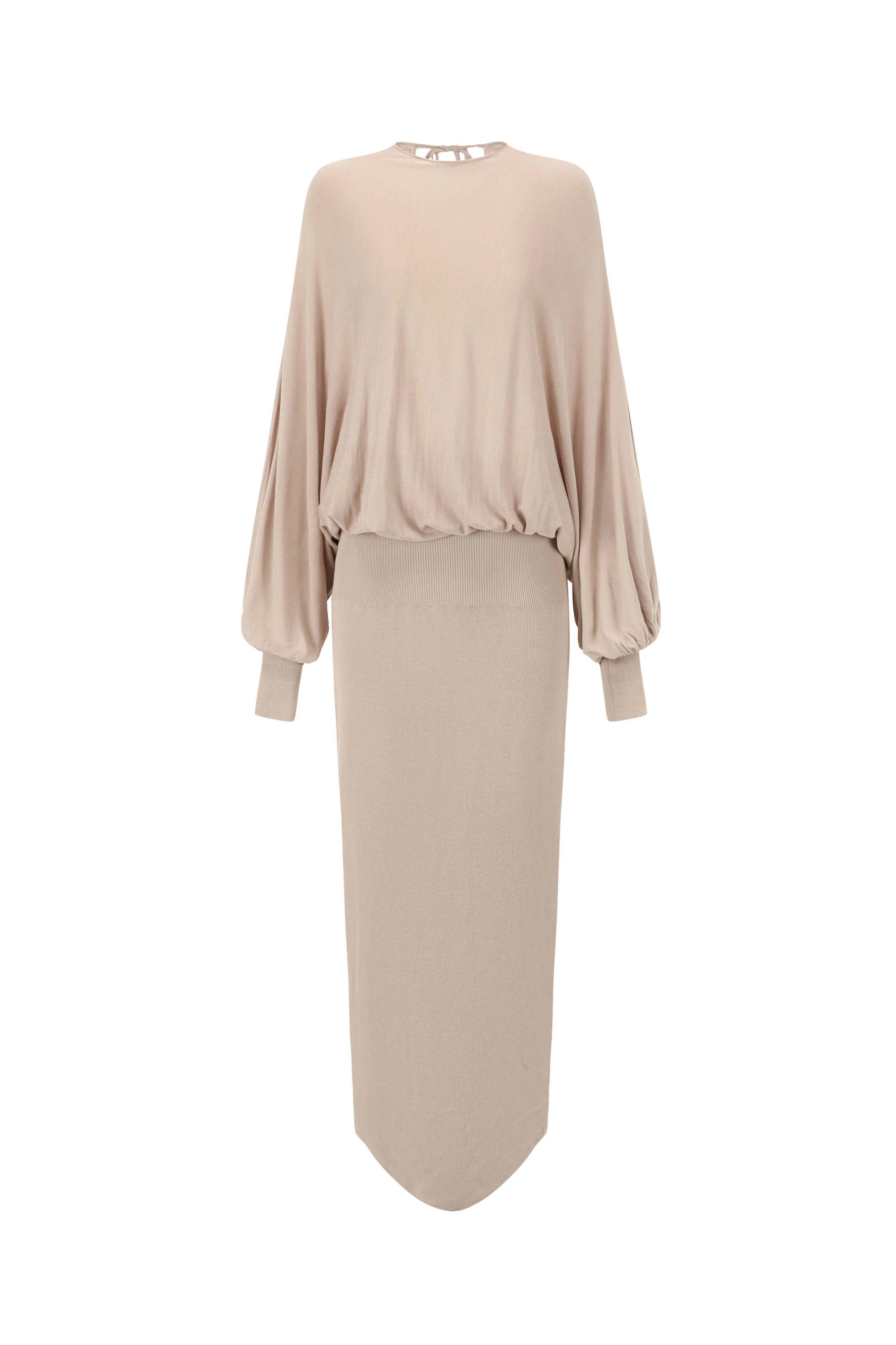 SWAYING/KNIT bat sleeves back slit dress SW-SW24SS2L23-XINGREN almond color PS70 - Image 3