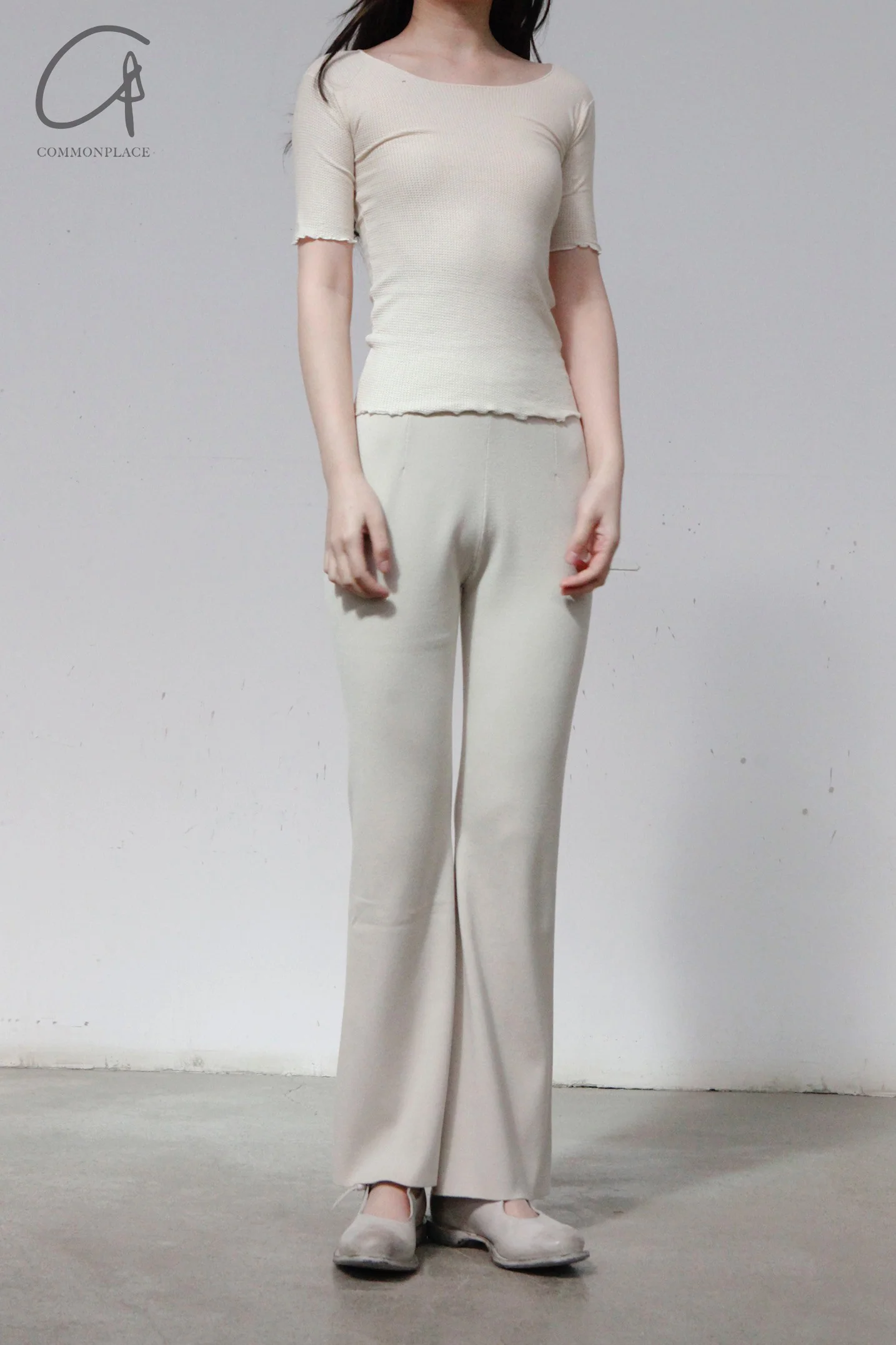 SWAYING/KNIT bootcut knitted loose trousers SW23SS3B12 beige gray PS60 - Image 3