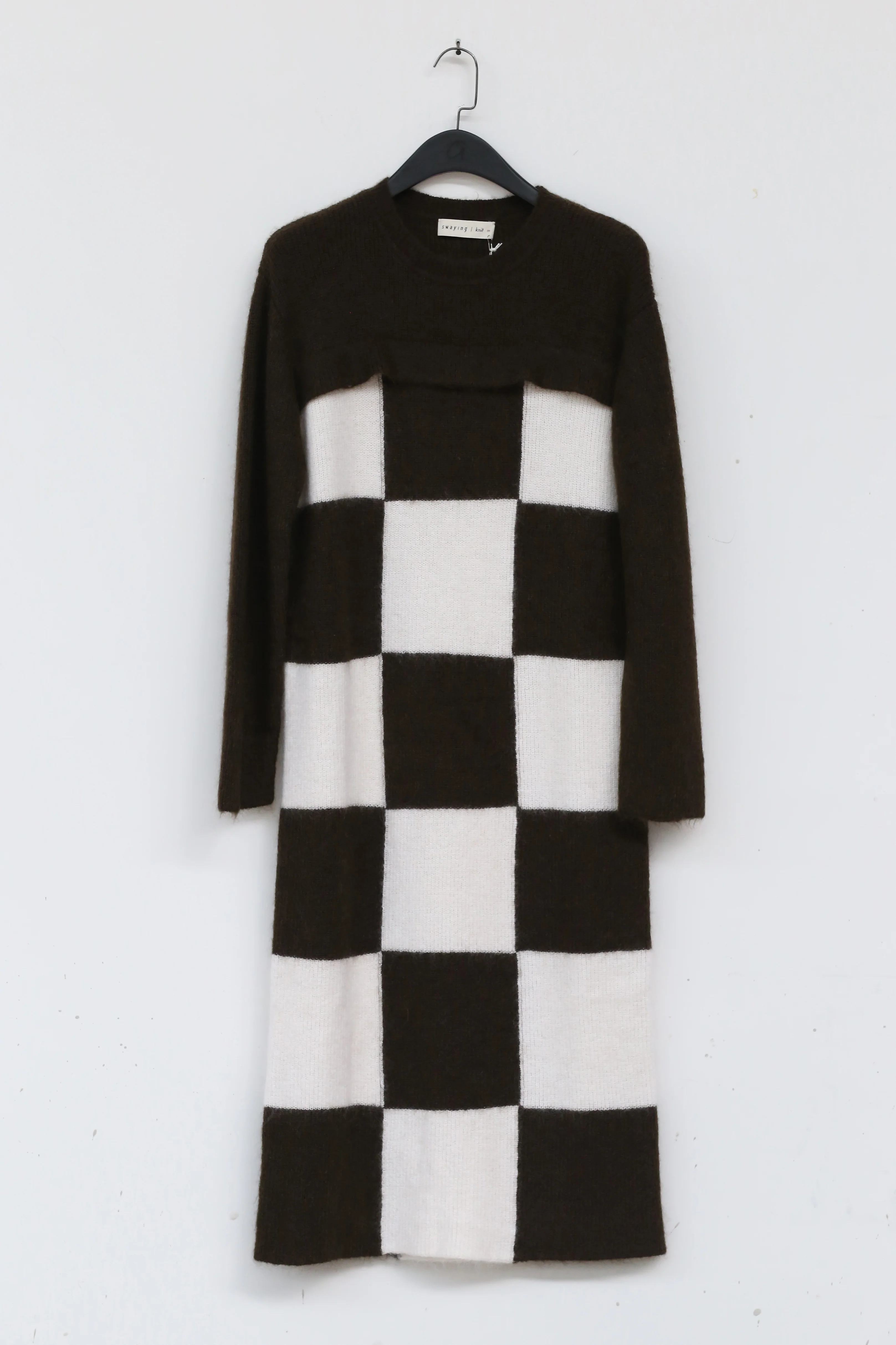 SWAYING/KNIT Checkerboard Dress SW212LS06 Brown/White PS40 - Image 11