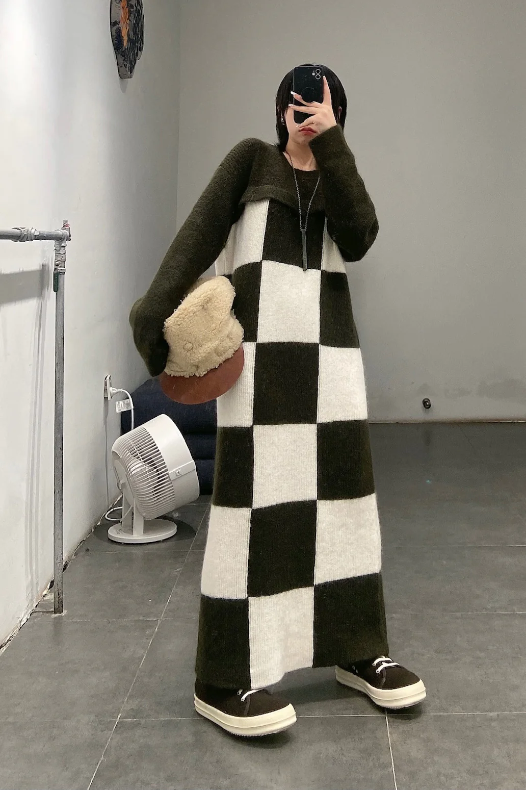 SWAYING/KNIT Checkerboard Dress SW212LS06 Brown/White PS40 - Image 6
