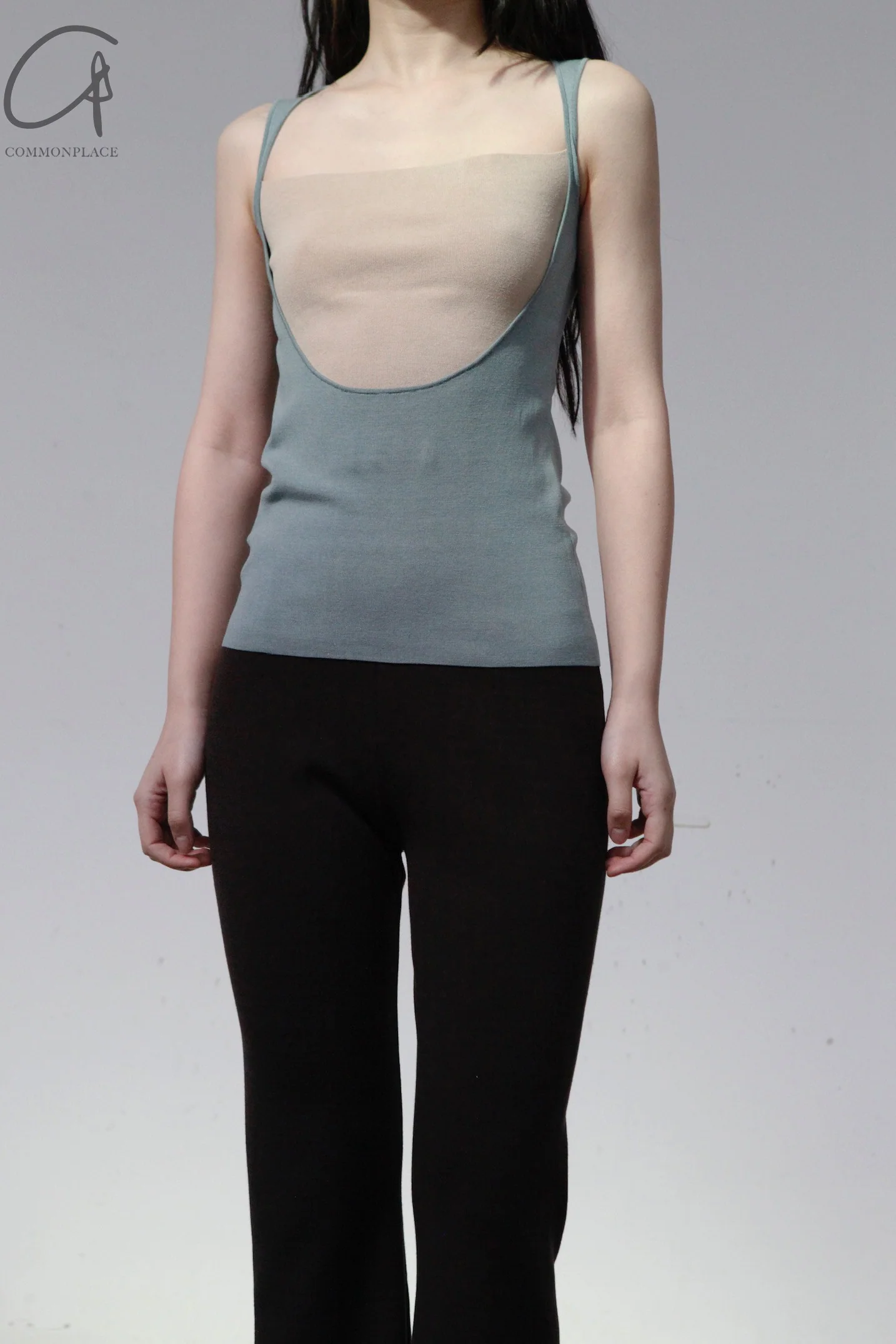 SWAYING/KNIT Contrasting Silk Tank Top SW23SS1T30 Dark Blue/Apricot ps59 - Image 5
