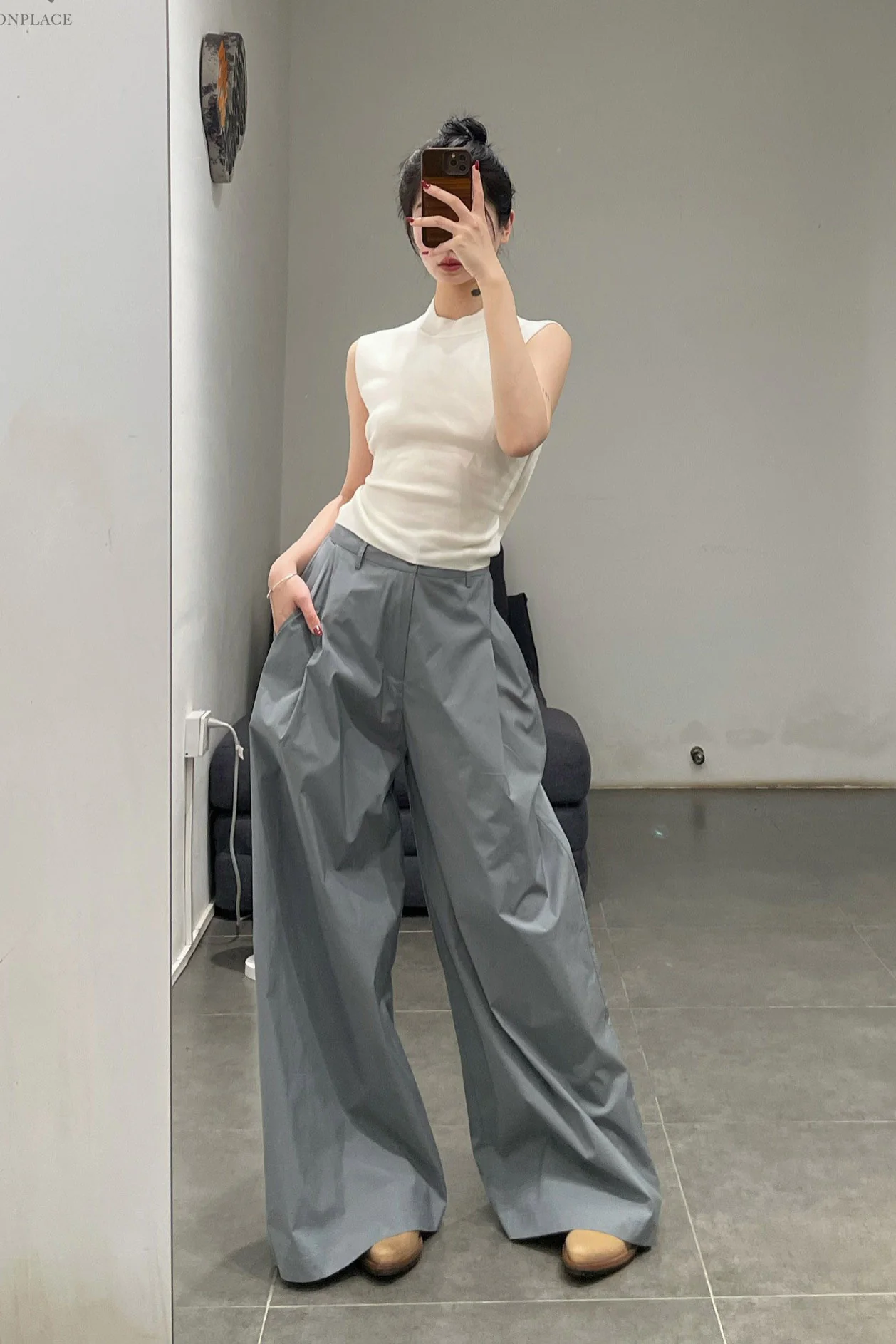 SWAYING/KNIT cotton wide-leg pants SW24SS3B60 gray blue - Image 14