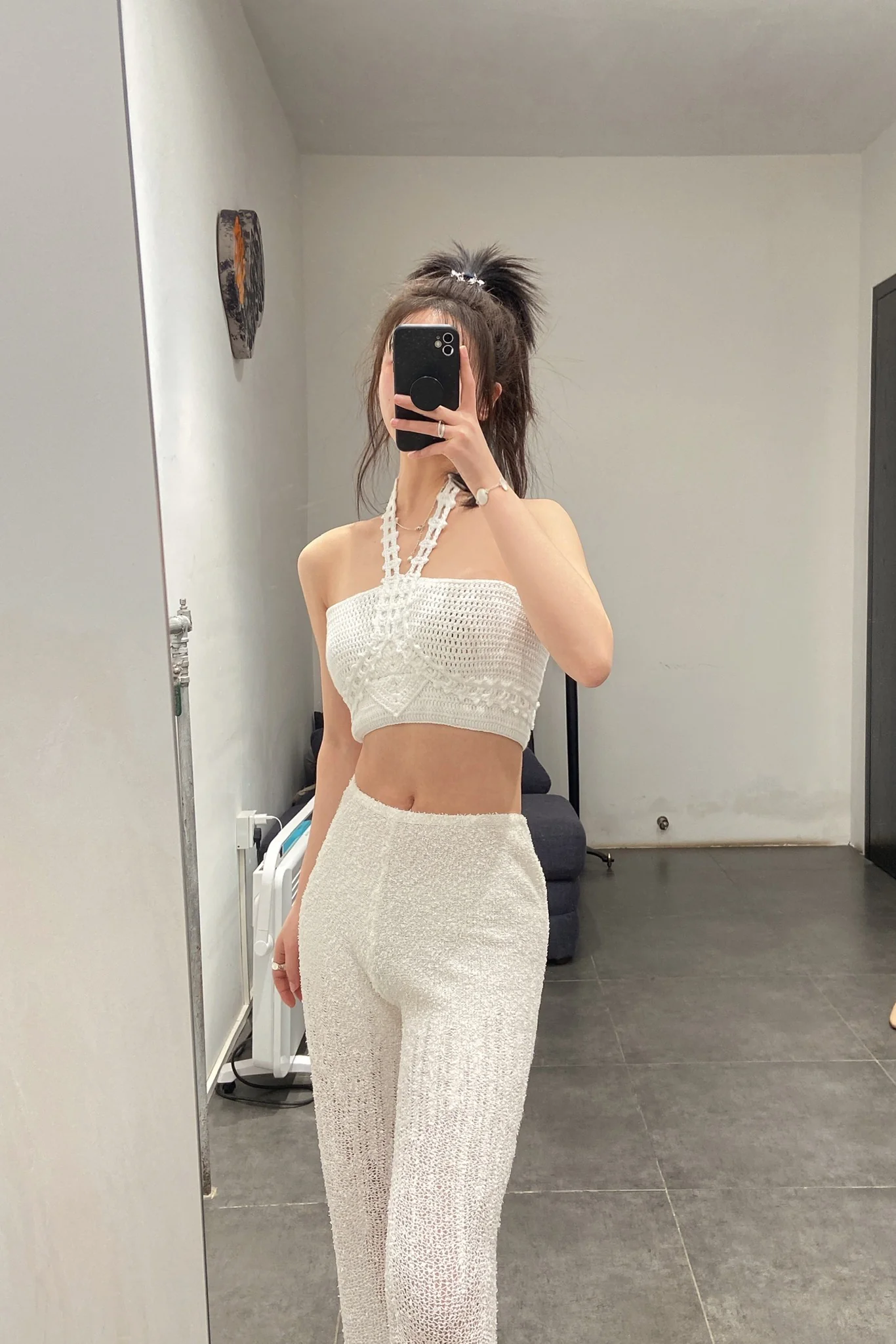 SWAYING/KNIT Crochet Halter Tube Top SW22SST59 White PS43 - Image 12