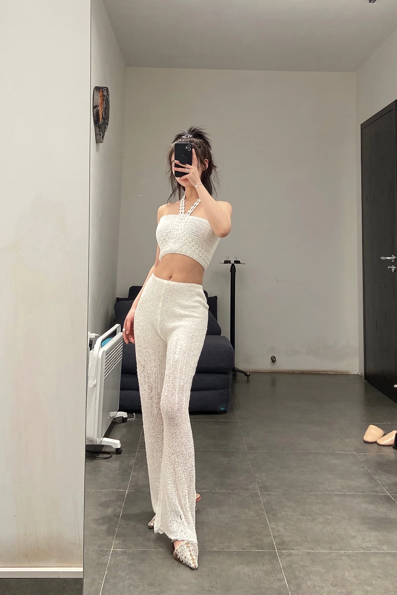SWAYING/KNIT Crochet Halter Tube Top SW22SST59 White PS43 - Image 13
