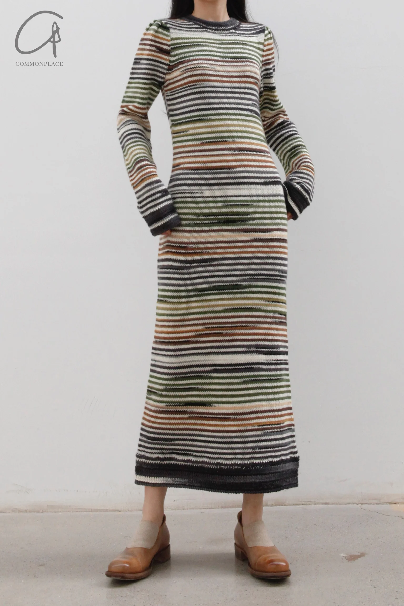 SWAYING/KNIT Crochet Striped Long Skirt SW22AW2L19 Green - Image 2