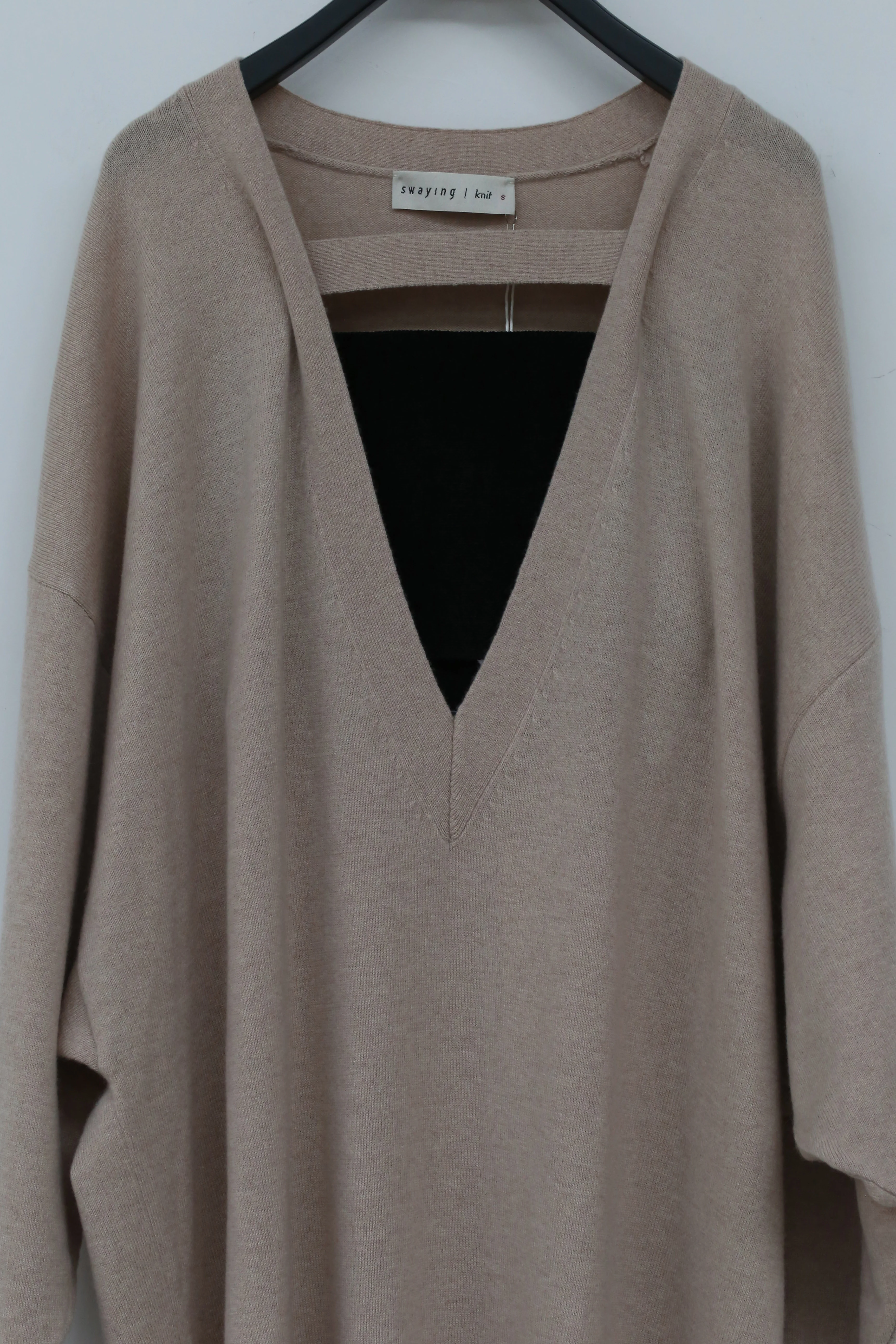 SWAYING/KNIT Deconstructed v-neck dress (with corset) SW212LS10 camel PS31 - Image 7