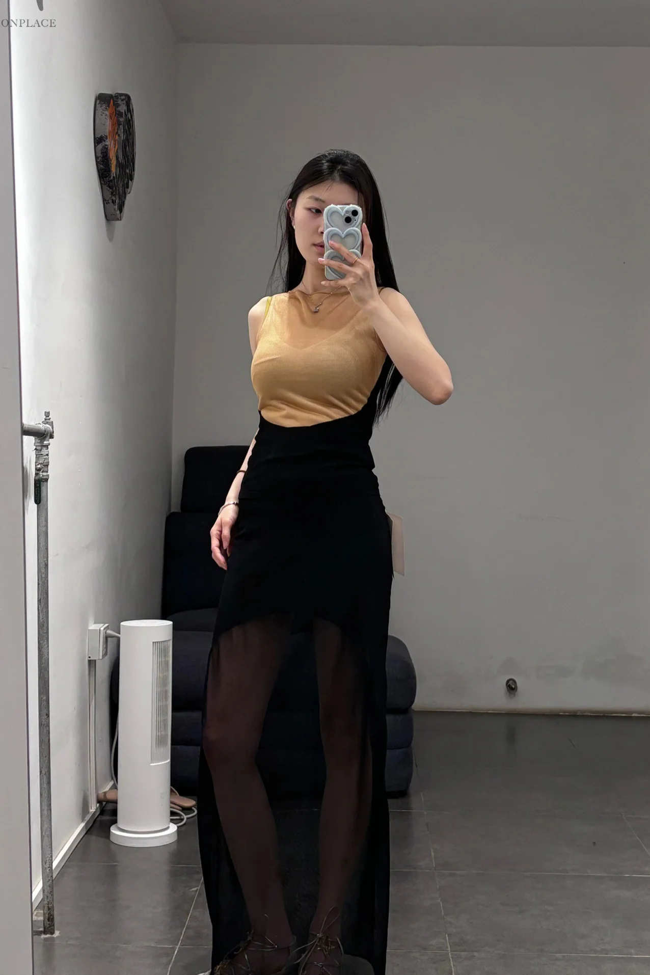 SWAYING/KNIT fake two-piece see-through vest SW24SS1T42 black PS74 - Image 14