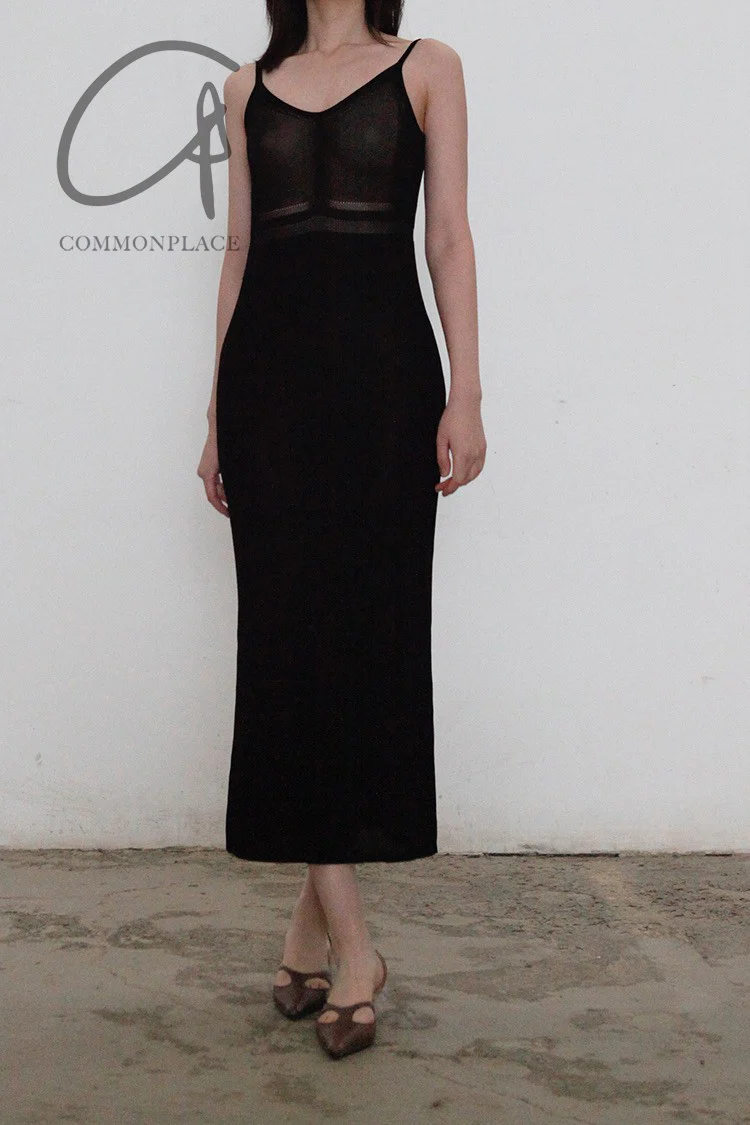 SWAYING/KNIT Glossy Dark Slip Dress SW22SSL26 Black - Image 4