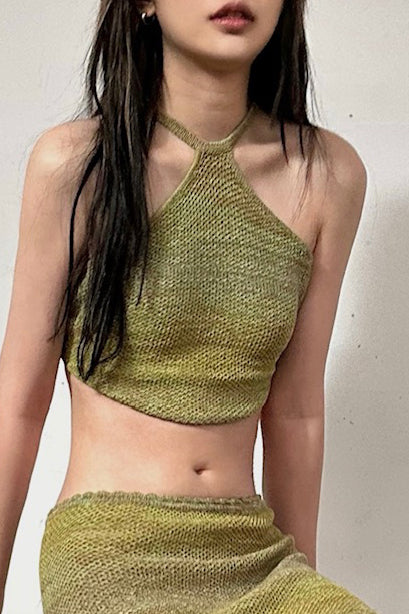 SWAYING/KNIT gradient strapless halterneck top SW23SS1T36 gradient green PS61 - Image 14