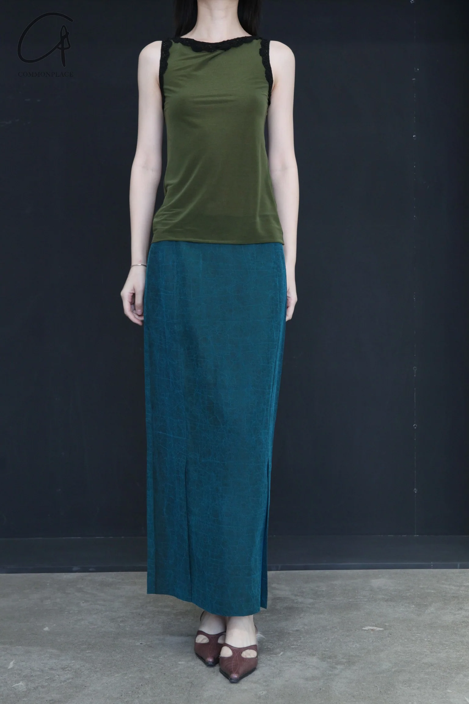 SWAYING/KNIT hook stitching mesh vest SW24SS1T36 grass green PS73 - Image 2