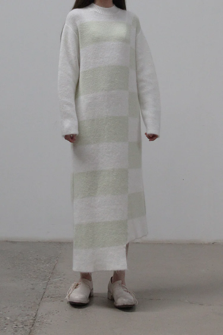 SWAYING/KNIT Irregular Mohair Dress SW212LS04 White/Light Green - Image 2