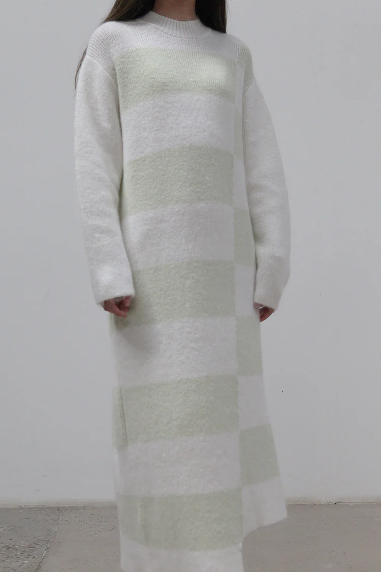 SWAYING/KNIT Irregular Mohair Dress SW212LS04 White/Light Green - Image 5