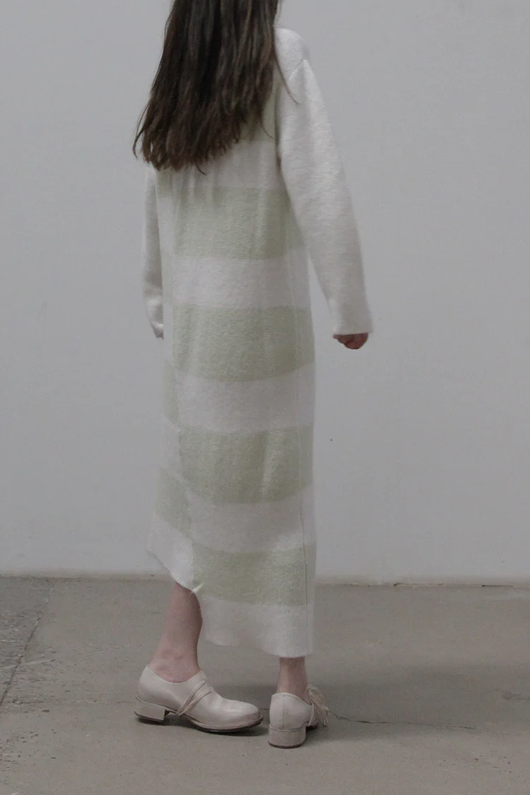 SWAYING/KNIT Irregular Mohair Dress SW212LS04 White/Light Green - Image 6