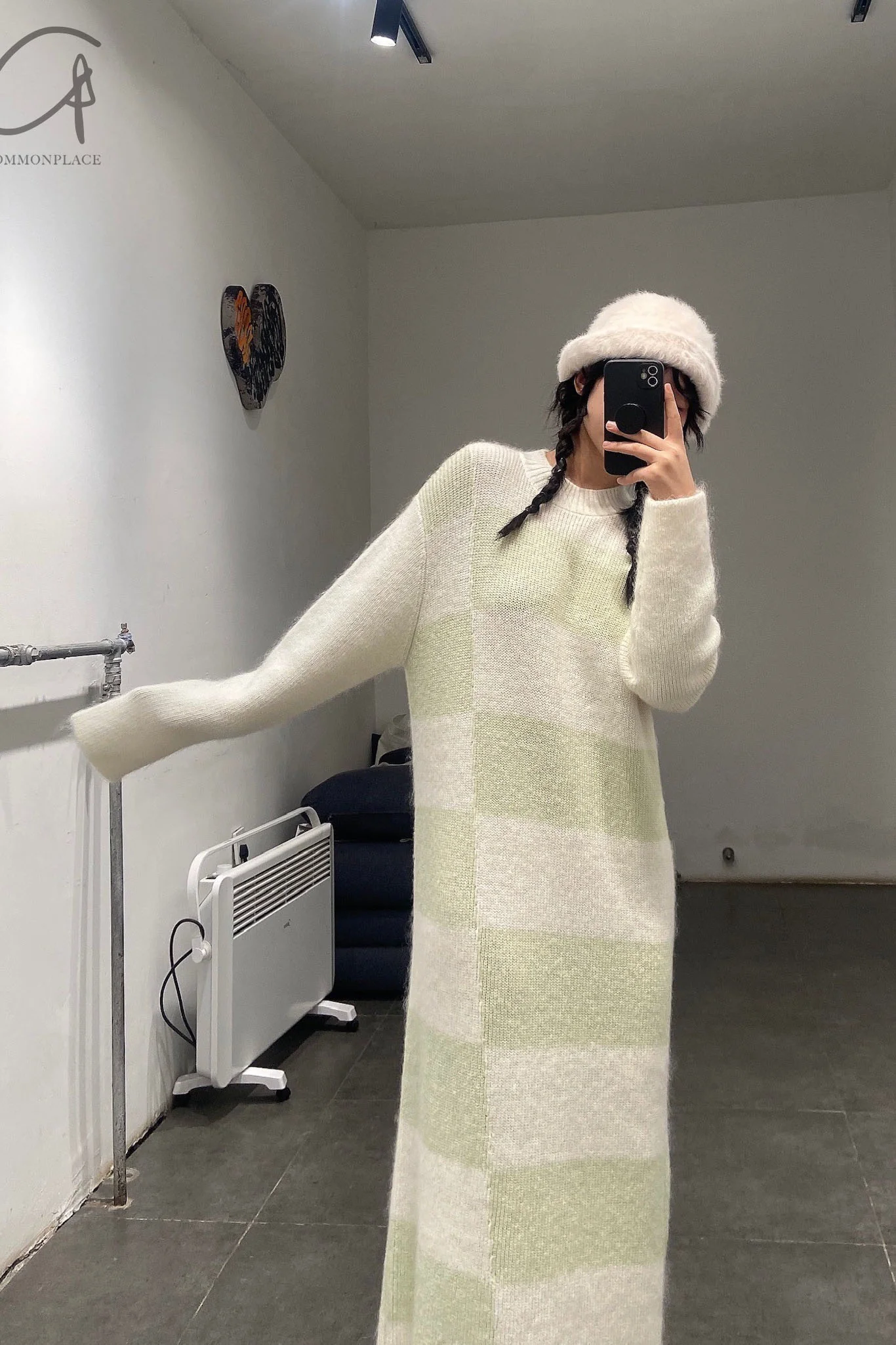 SWAYING/KNIT Irregular Mohair Dress SW212LS04 White/Light Green - Image 7