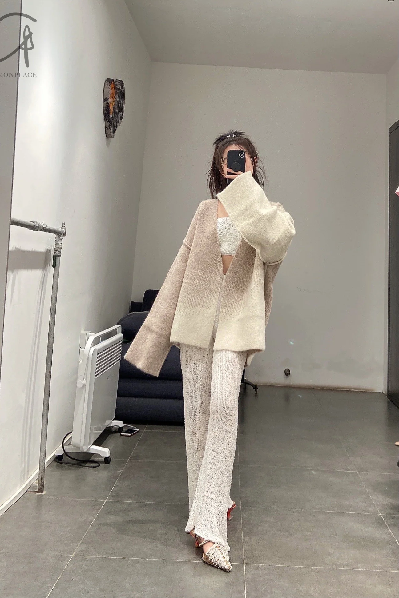 SWAYING/KNIT Japanese Paper Fluffy Knit Pants SW22SSB20 White - Image 3