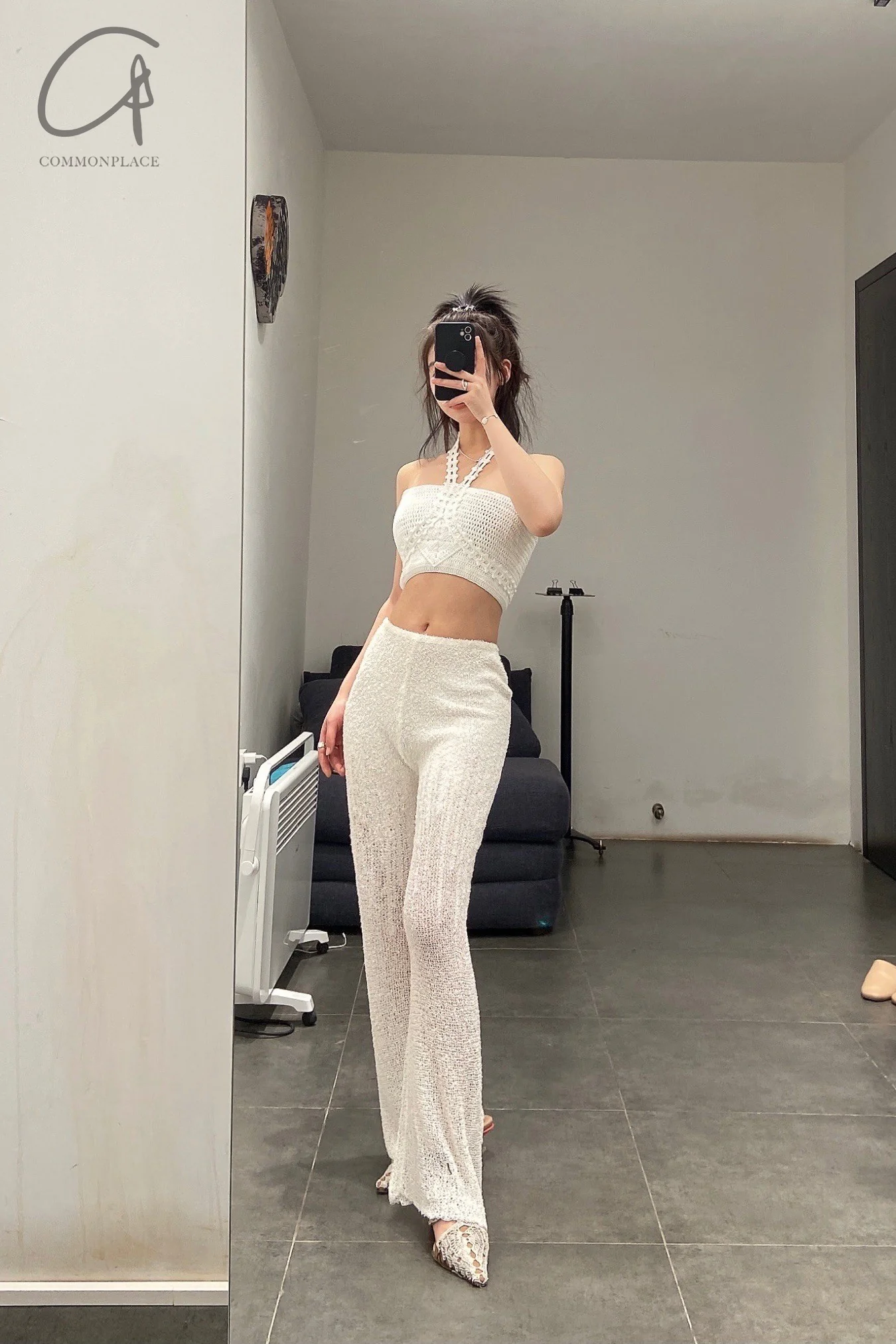 SWAYING/KNIT Japanese Paper Fluffy Knit Pants SW22SSB20 White - Image 5
