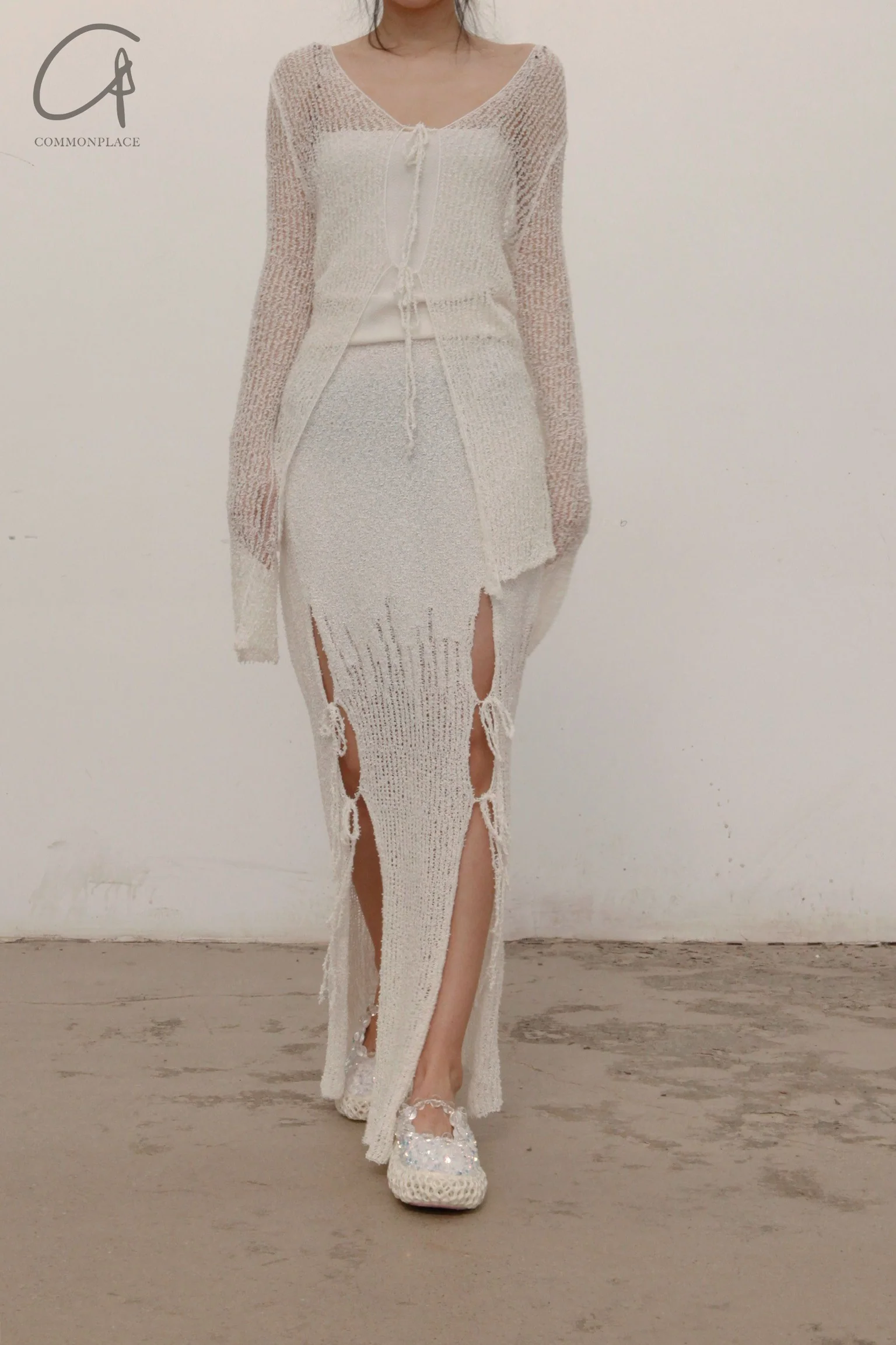 SWAYING/KNIT Japanese paper furry maxi skirt SW22SSB22 white - Image 18