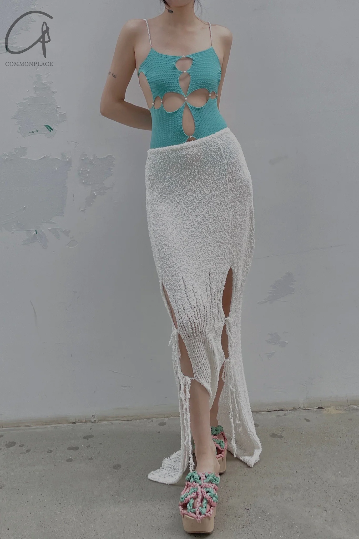 SWAYING/KNIT Japanese paper furry maxi skirt SW22SSB22 white - Image 29