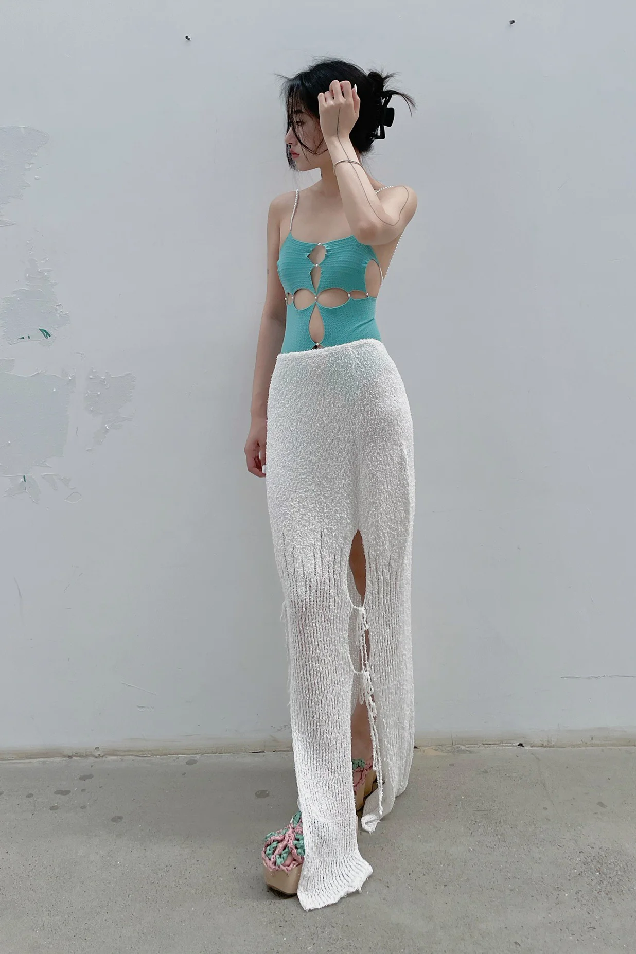 SWAYING/KNIT Japanese paper furry maxi skirt SW22SSB22 white - Image 30